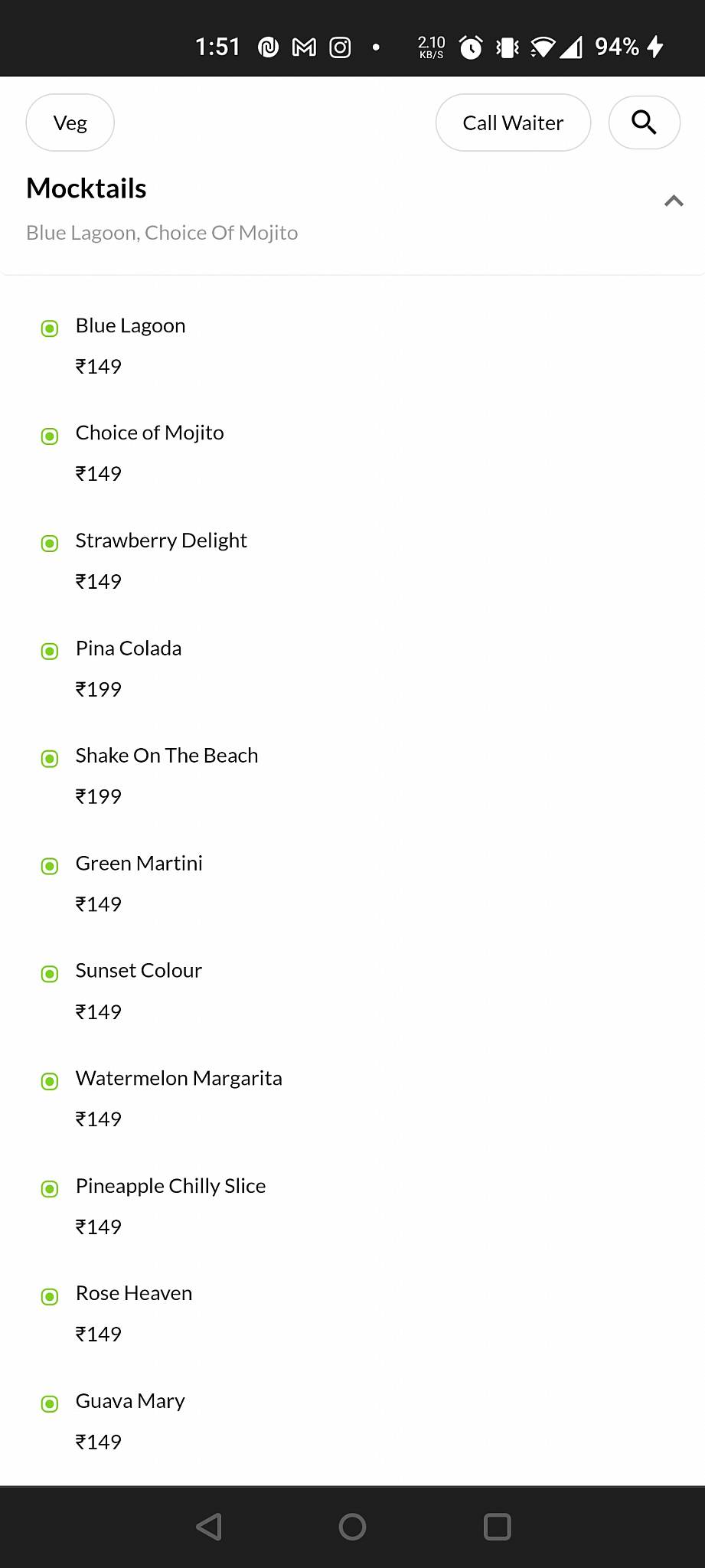 18.19 Cafe' Lounge menu