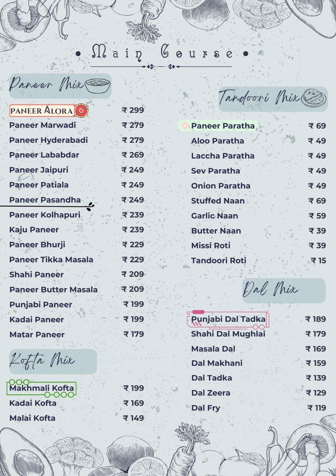 Alora Cafe & Restaurant menu