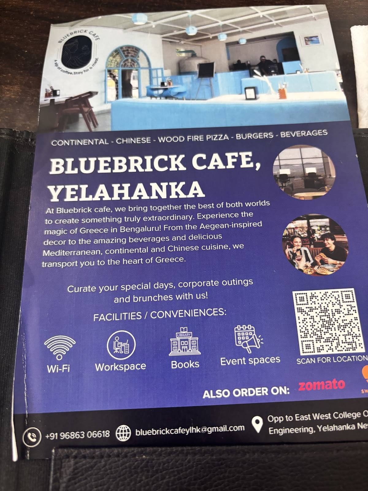 Bluebrick Cafe menu