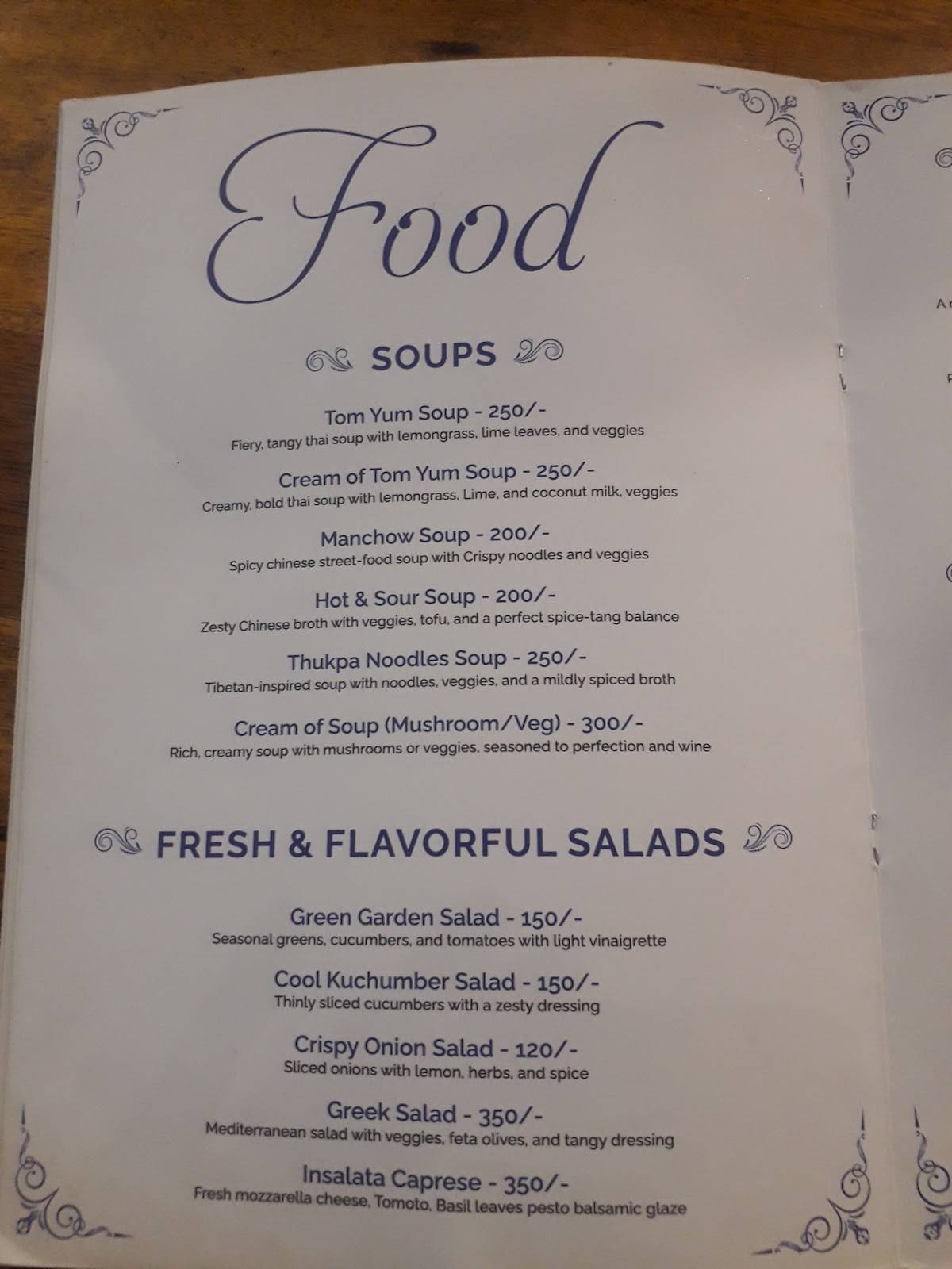 Cafe Bluez menu