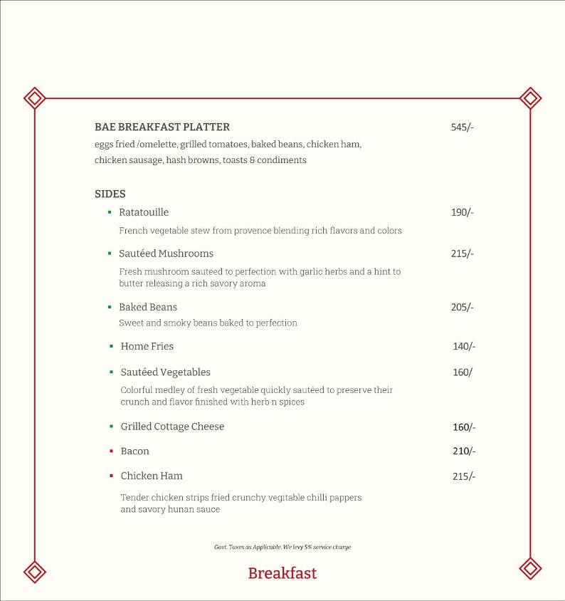 Café Bae menu
