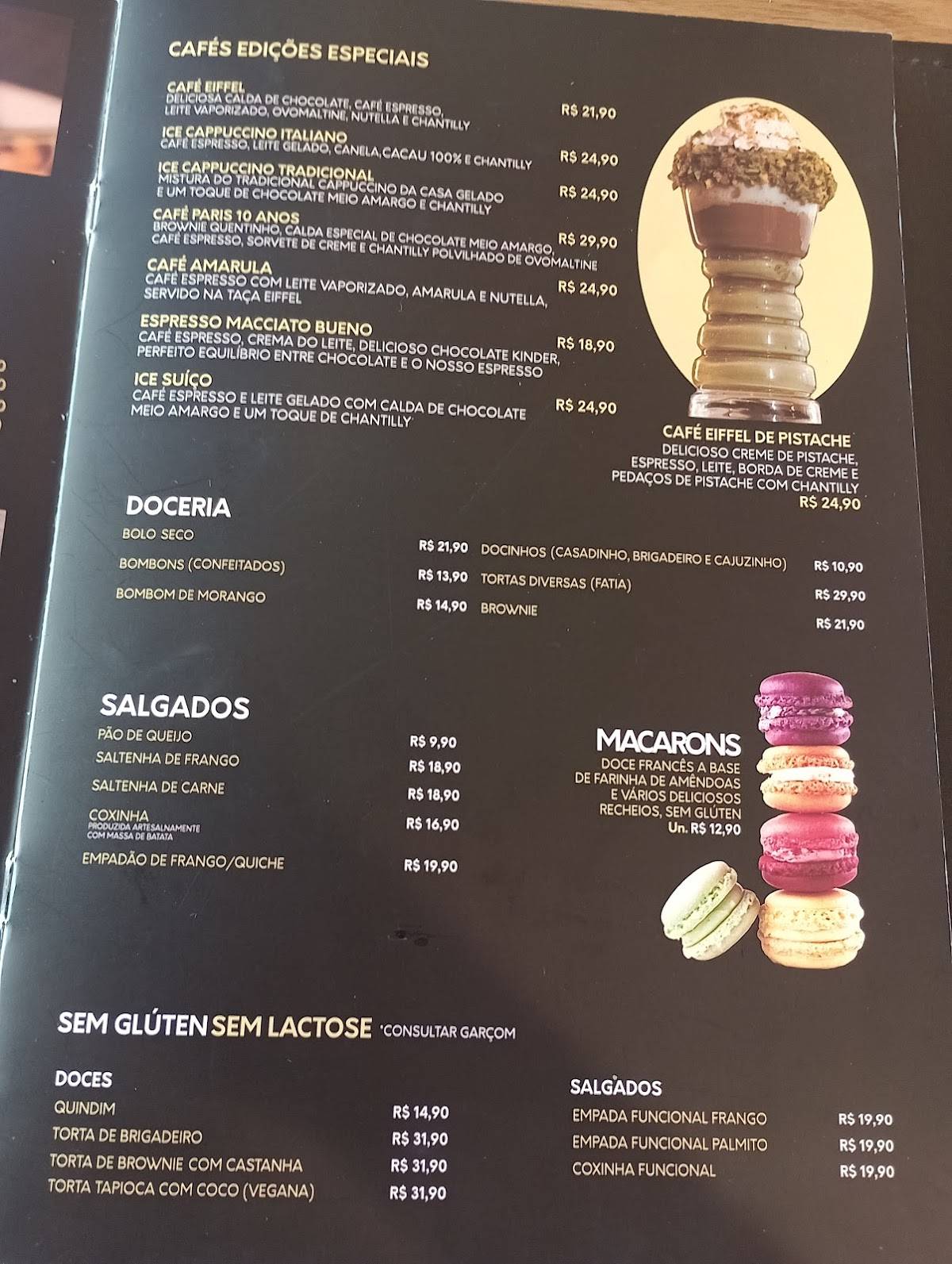 Café Paris cardápio