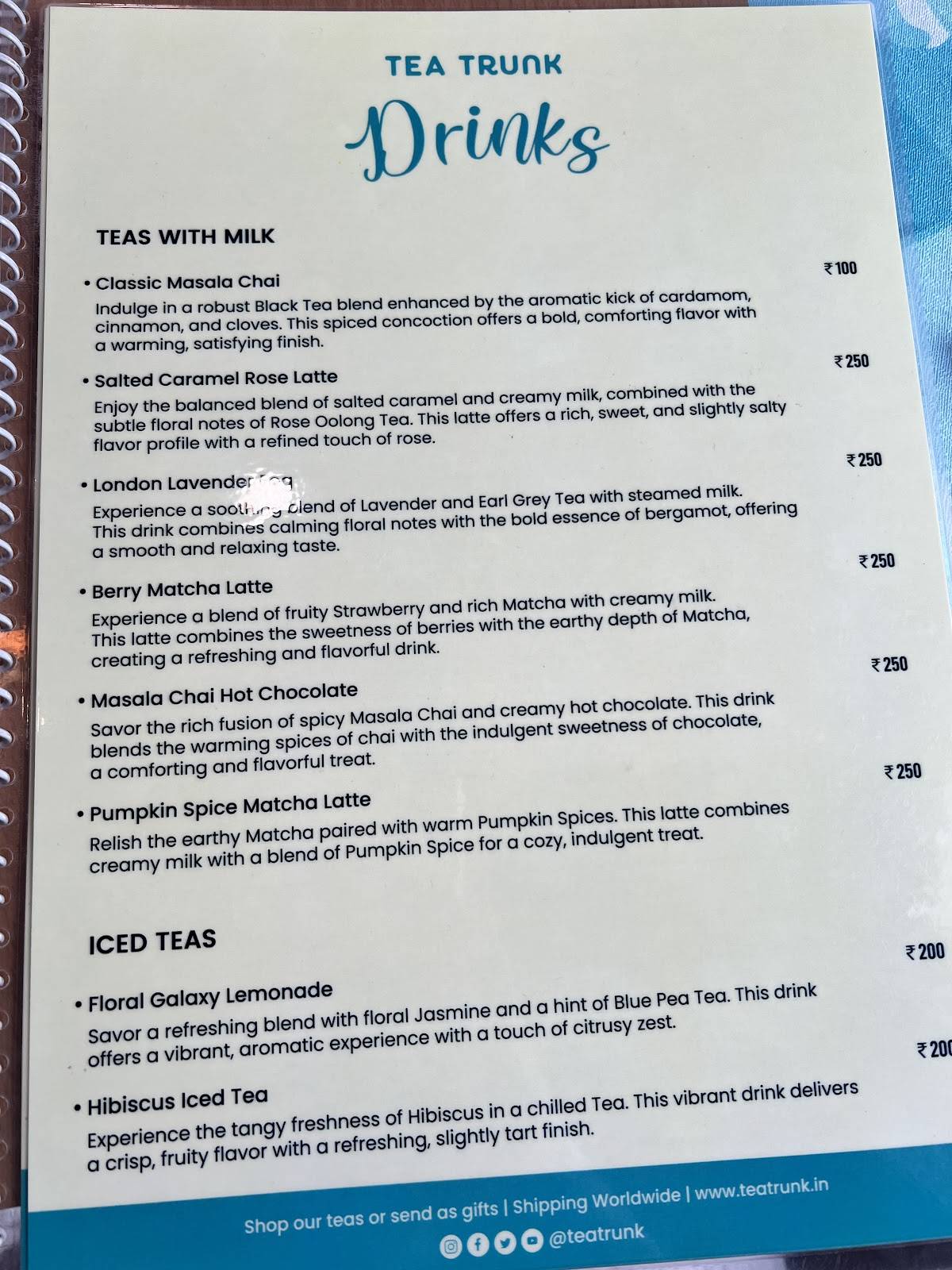 Cafe Tea Trunk menu