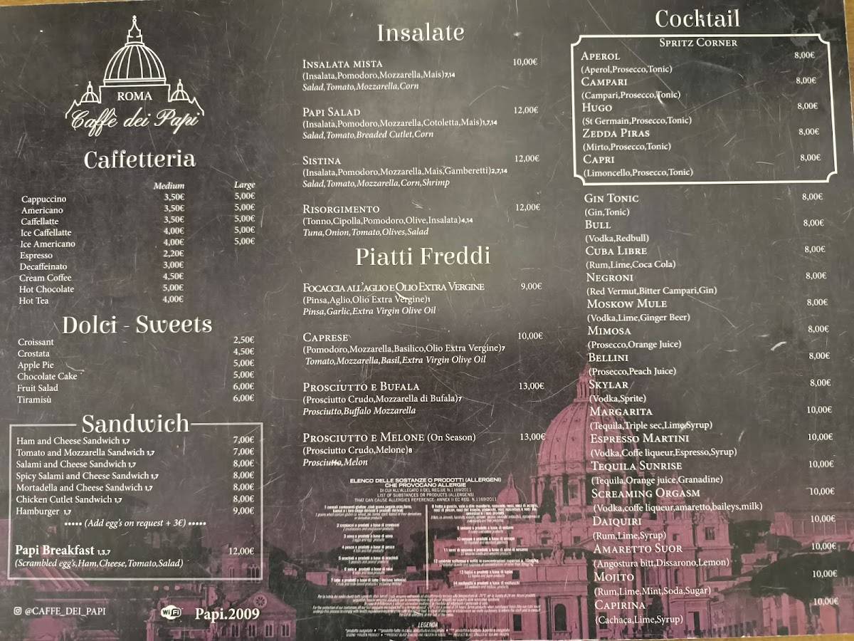 Menu di Caffe dei Papi 