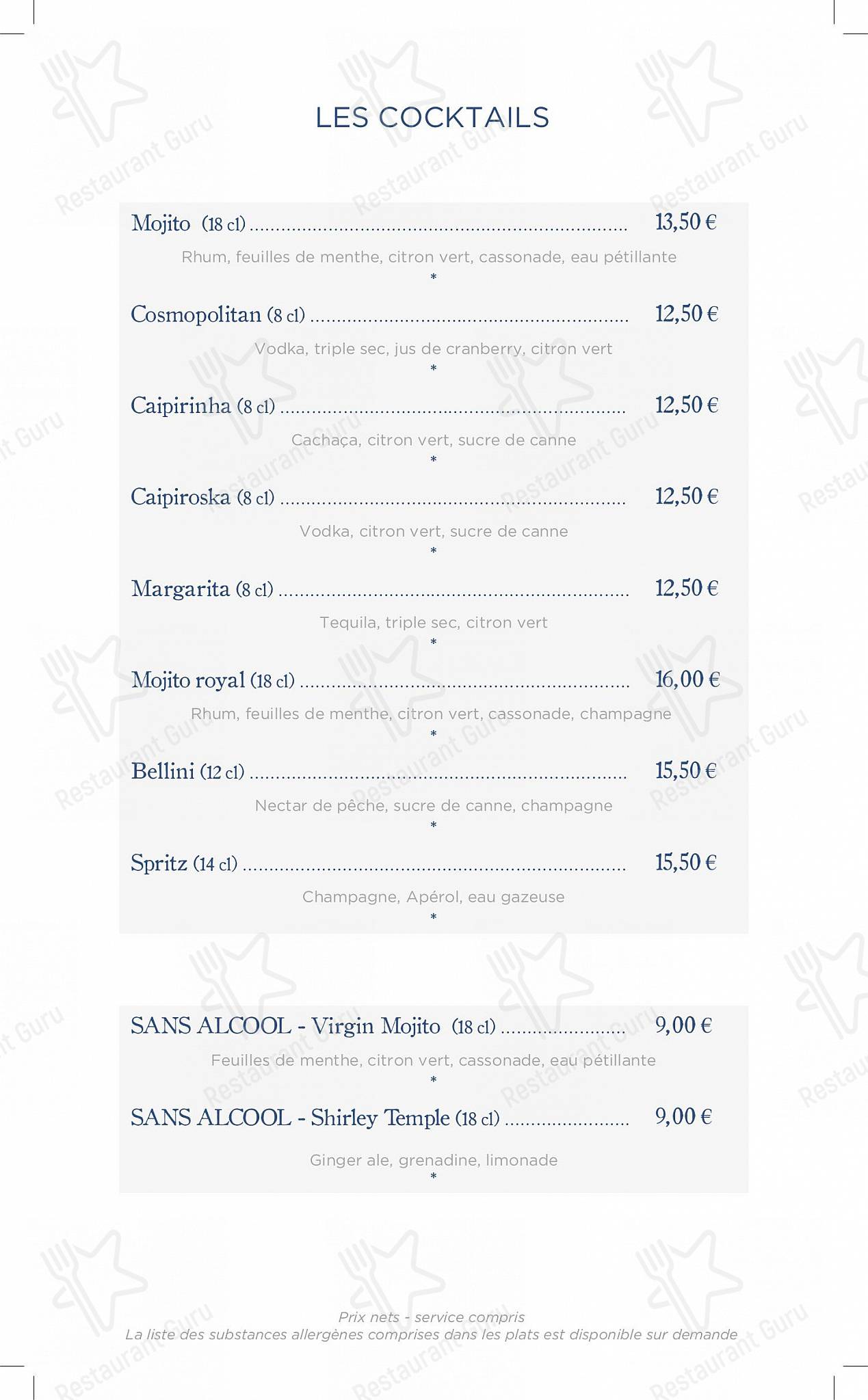 Menu pour Café Caumont - repas et boissons