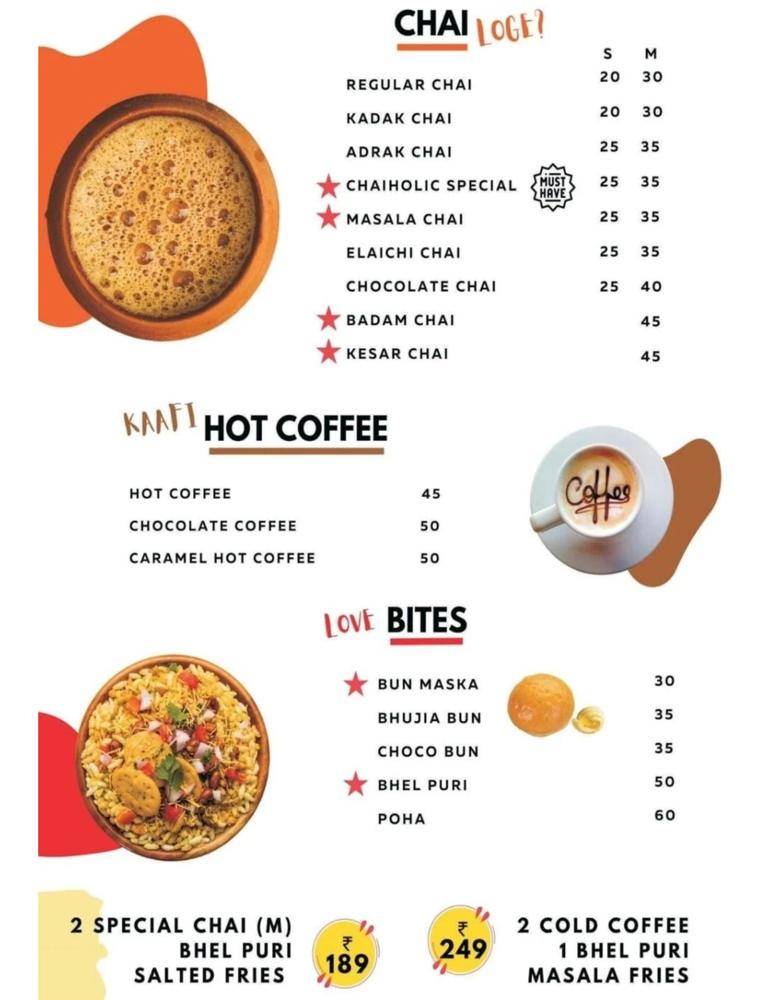 Chaiholic - best cafe in new colony menu
