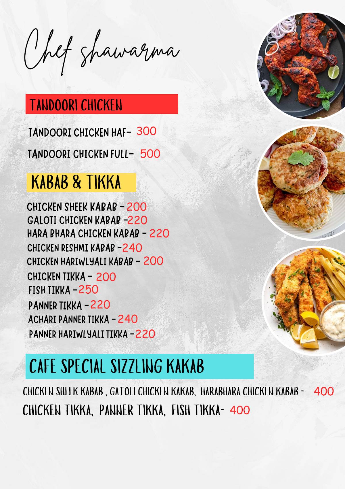 Chef shawarma menu