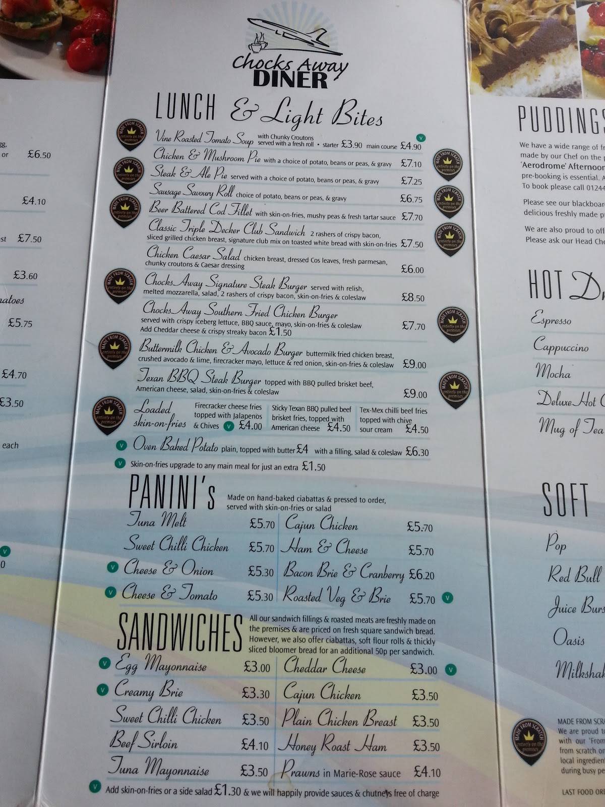 Menu at Chocks Away Diner cafe, Chester