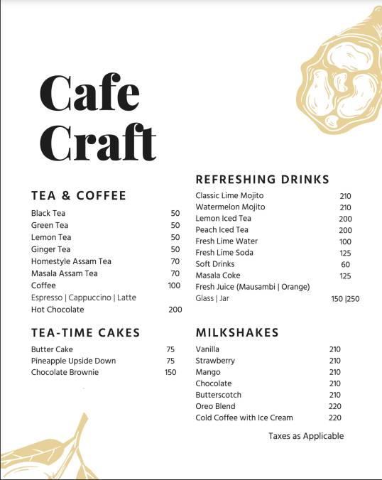 Cafe Craft menu