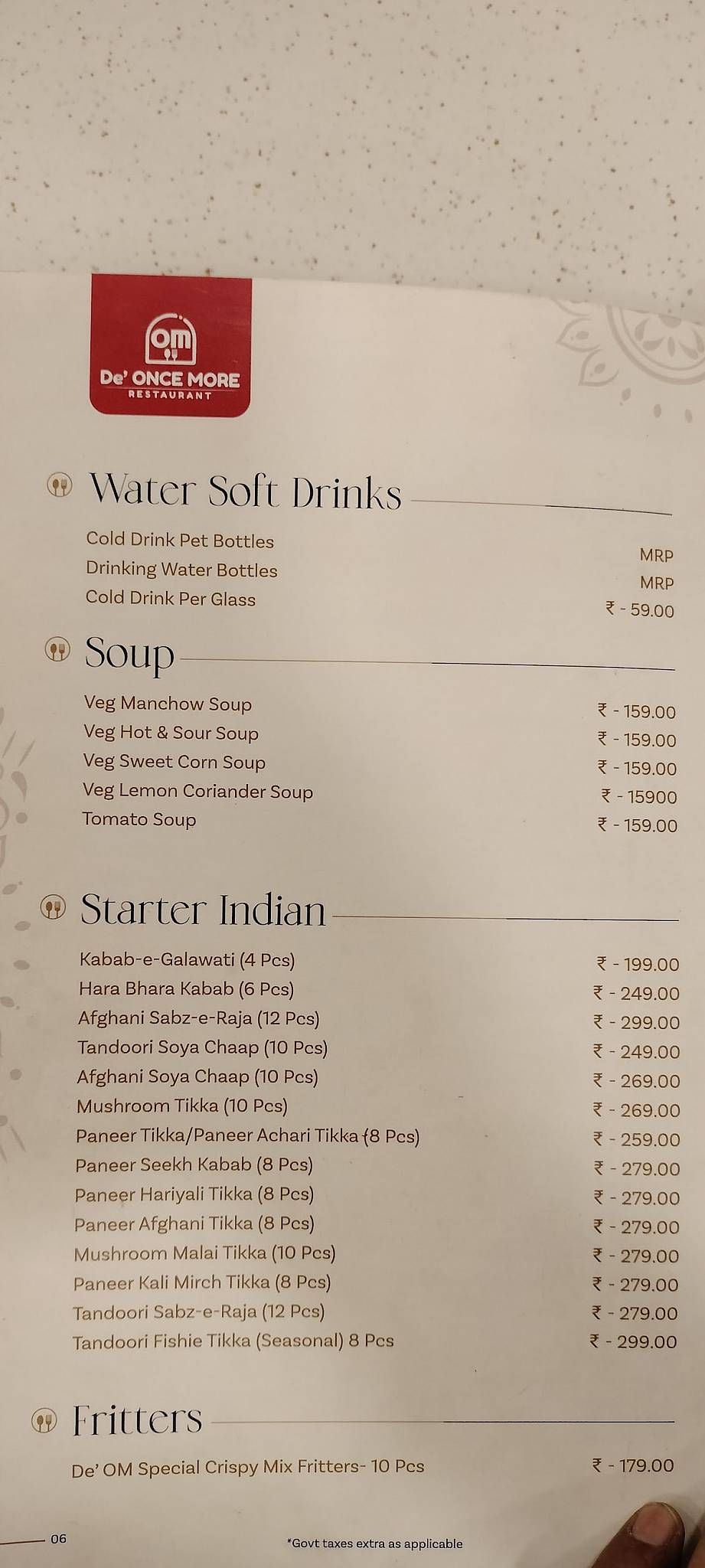 De Once More Cafe & Restaurant Best Restaurant in Varanasi Best Cafe in Varanasi menu