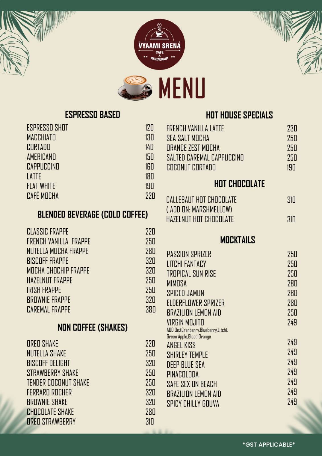 Dhaara Cafe & Bistro menu