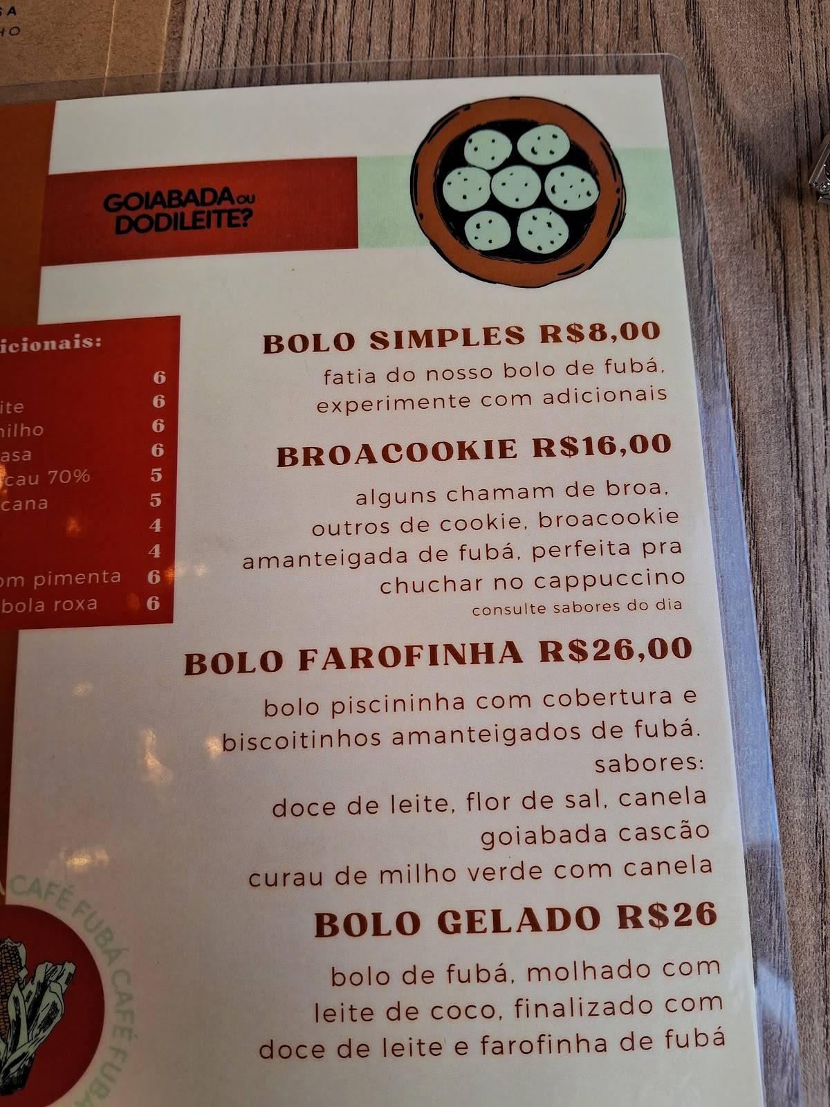Fubá Café cardápio