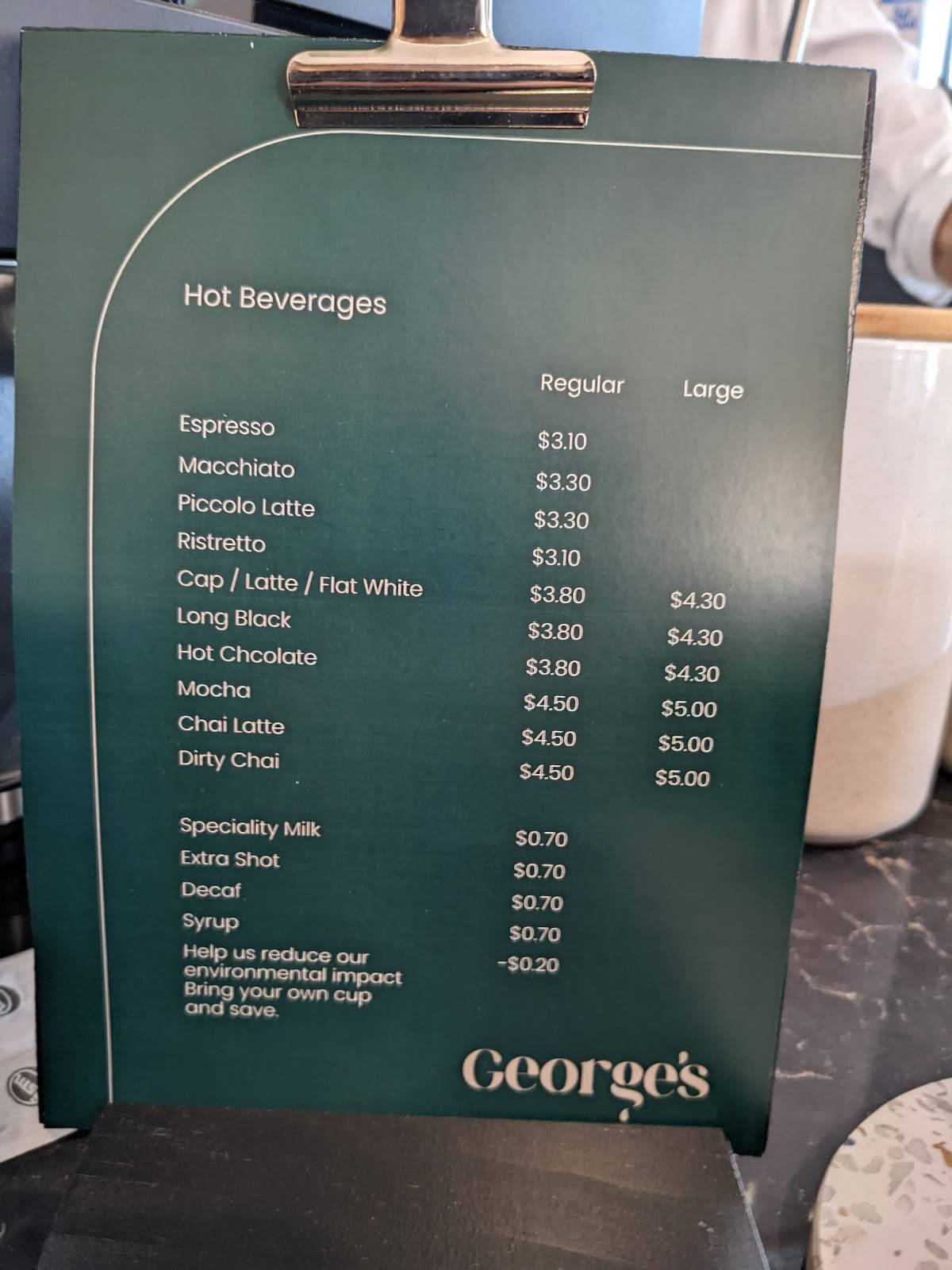 Menu at George's cafe, Waitara