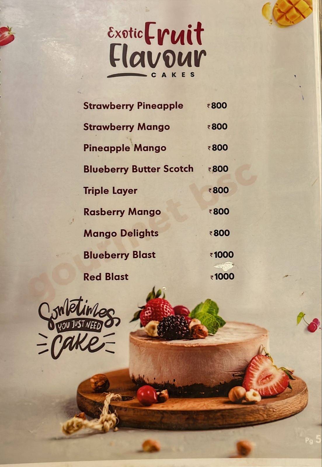 Gourmet Bakes Sweets Cafe menu