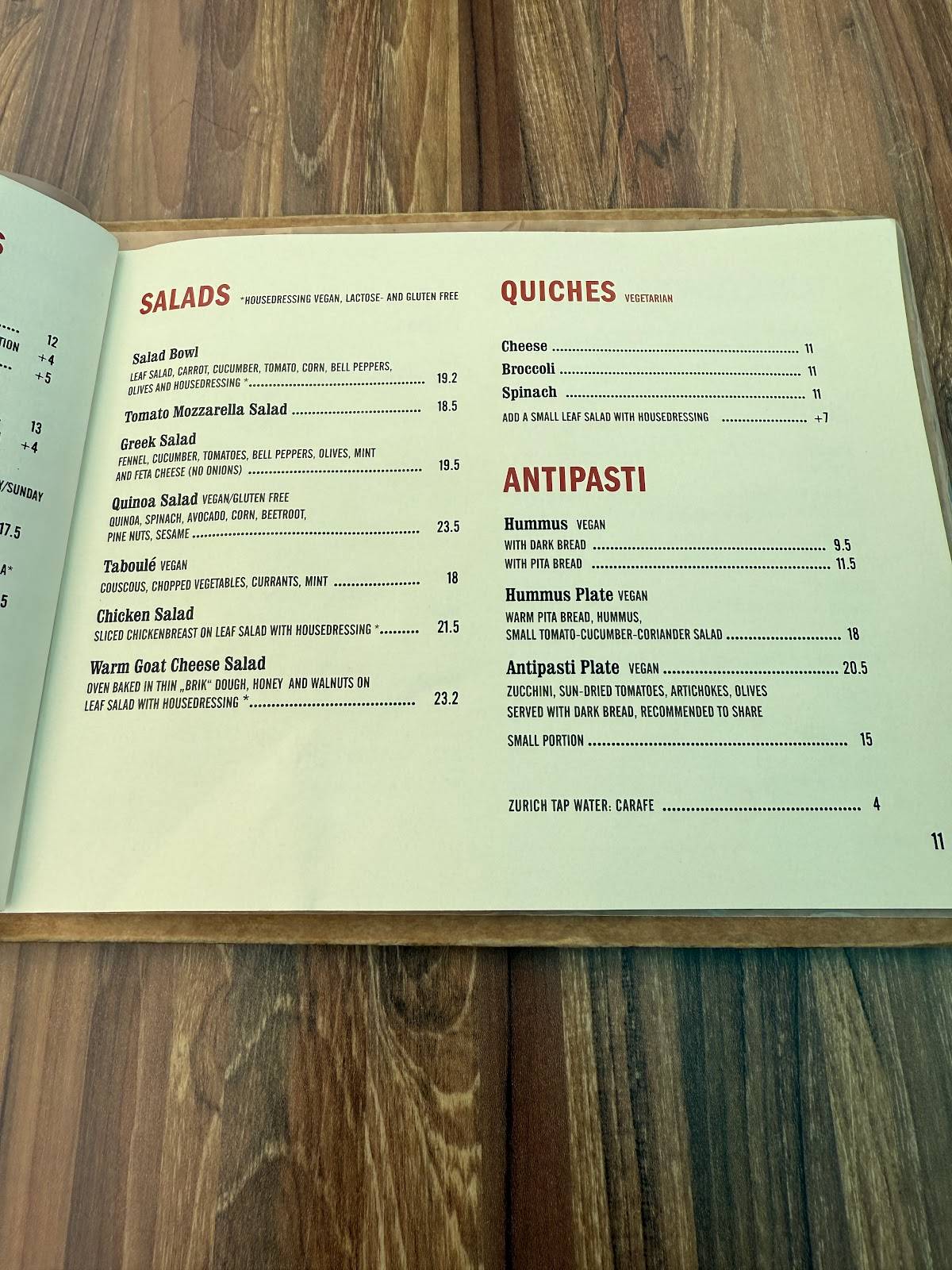 Menu di Café Henrici 