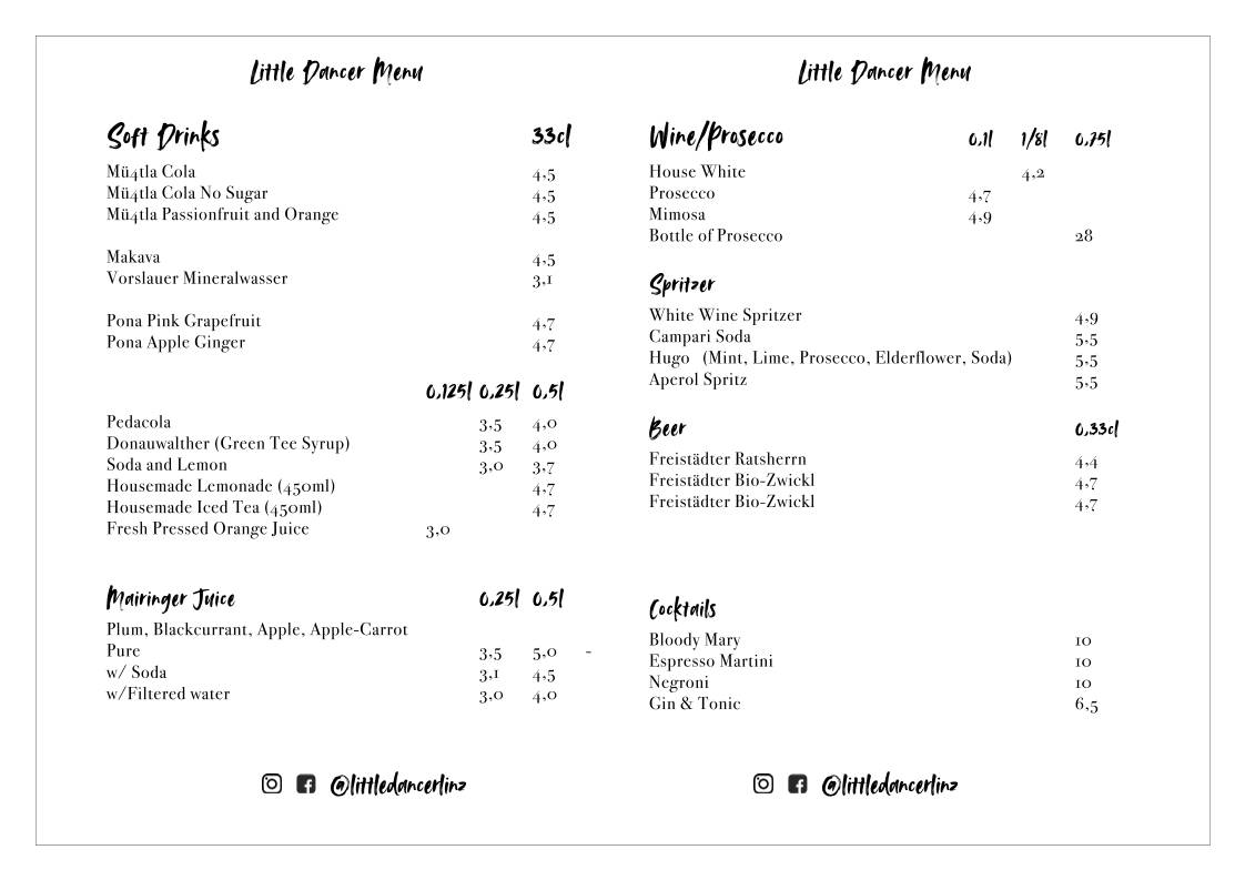 Menu de Little Dancer