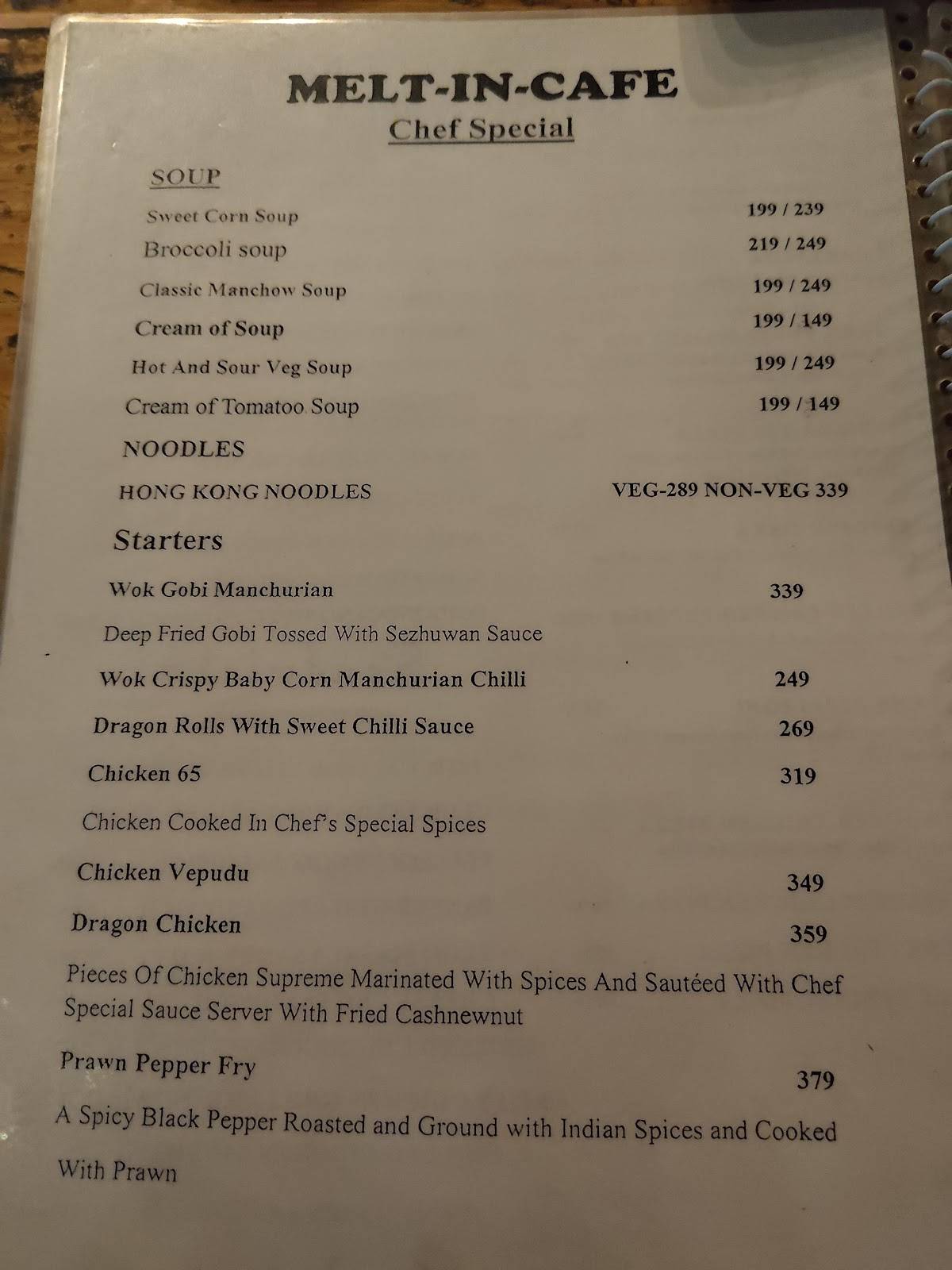 Melt In Cafe, Bangalore menu