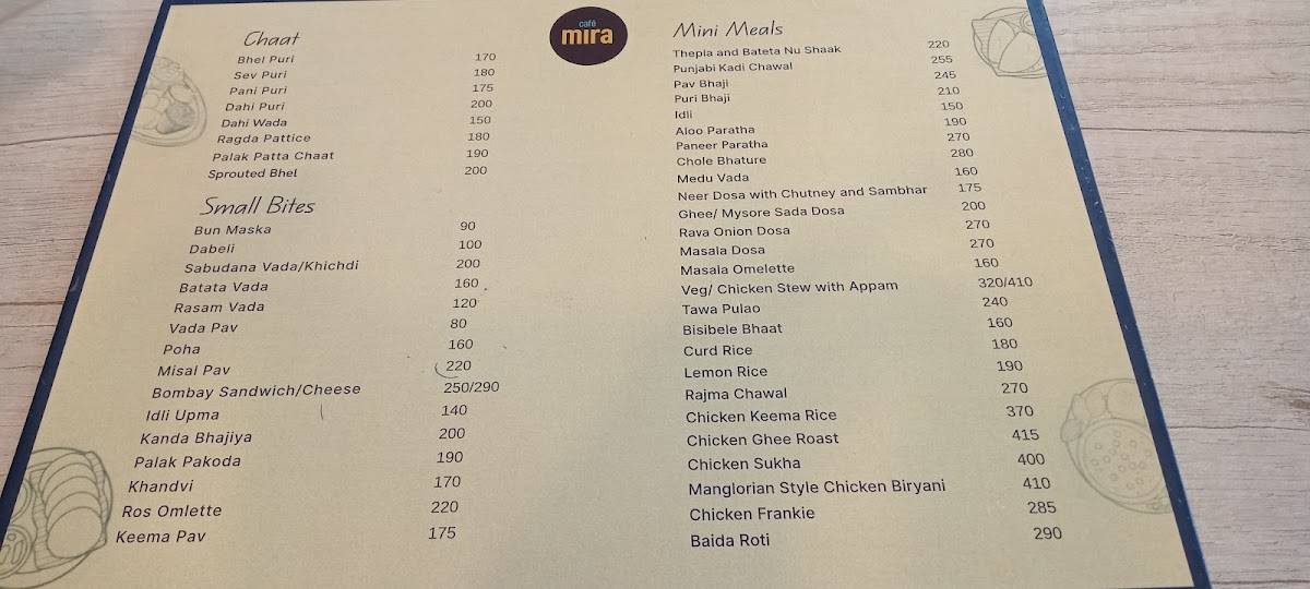 Café Mira menu