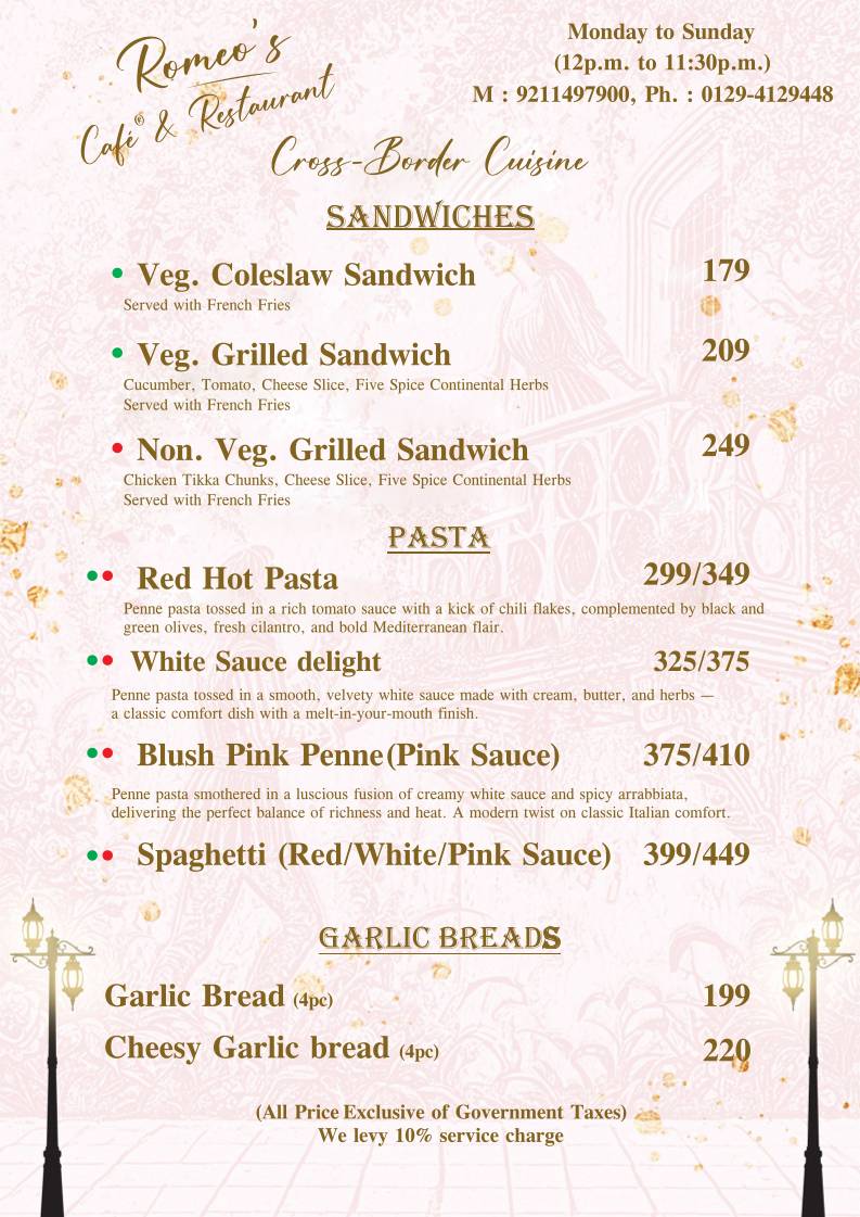Romeo's Cafe & Restaurant menu