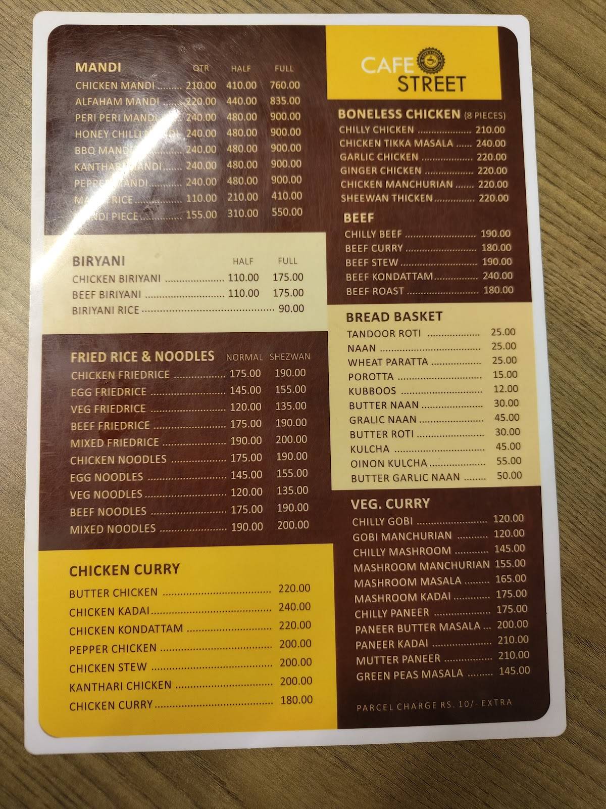 Cafe Street menu