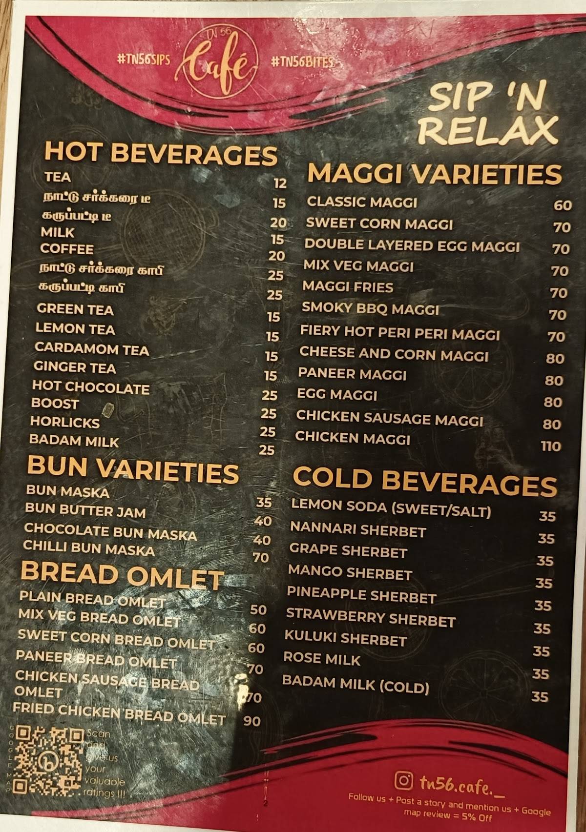 TN56 Cafe menu