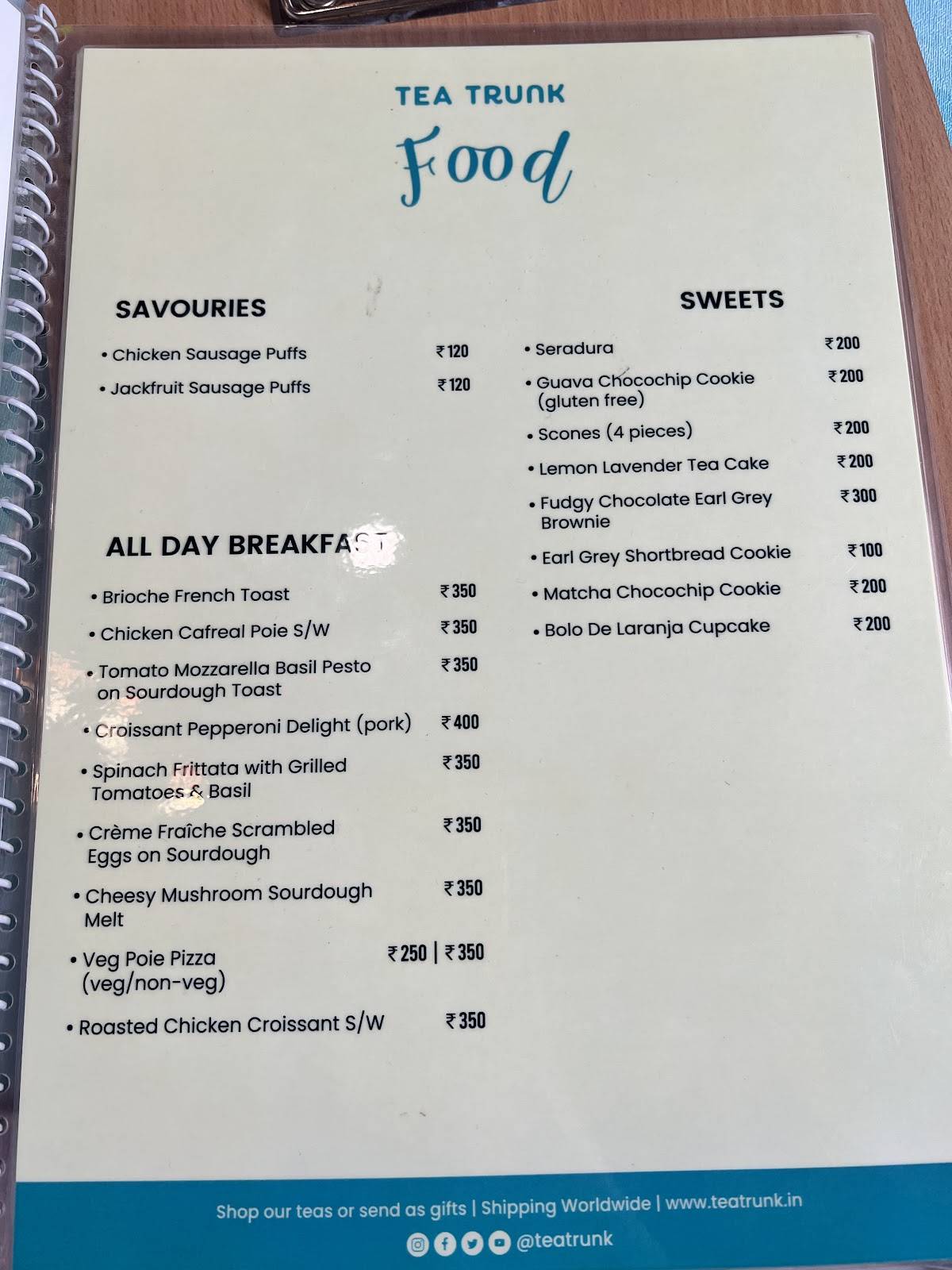 Cafe Tea Trunk menu