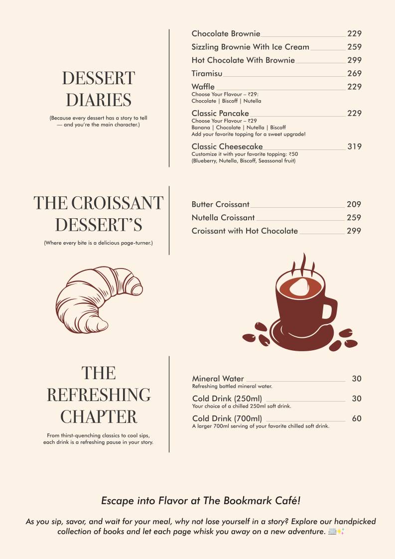 The Bookmark Cafe menu