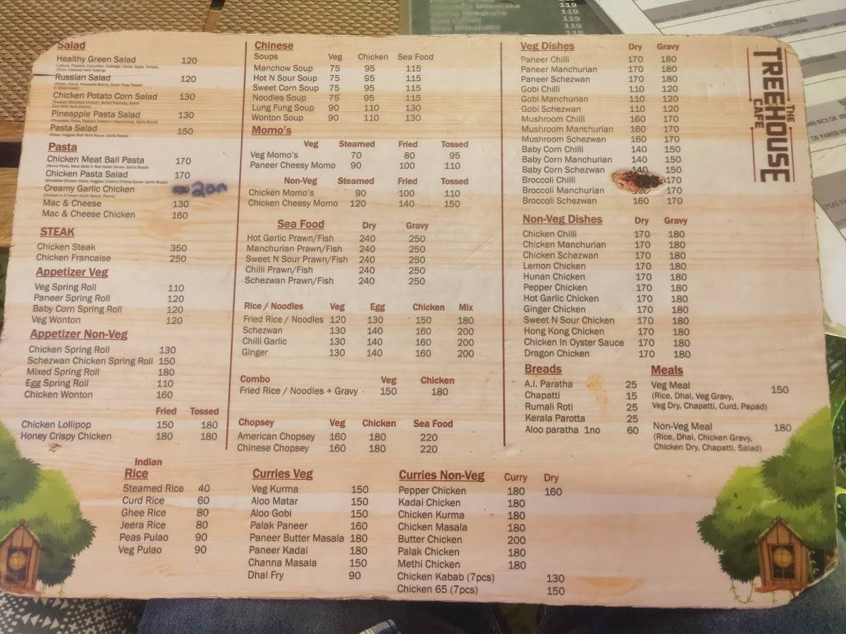 The treehouse Cafe menu