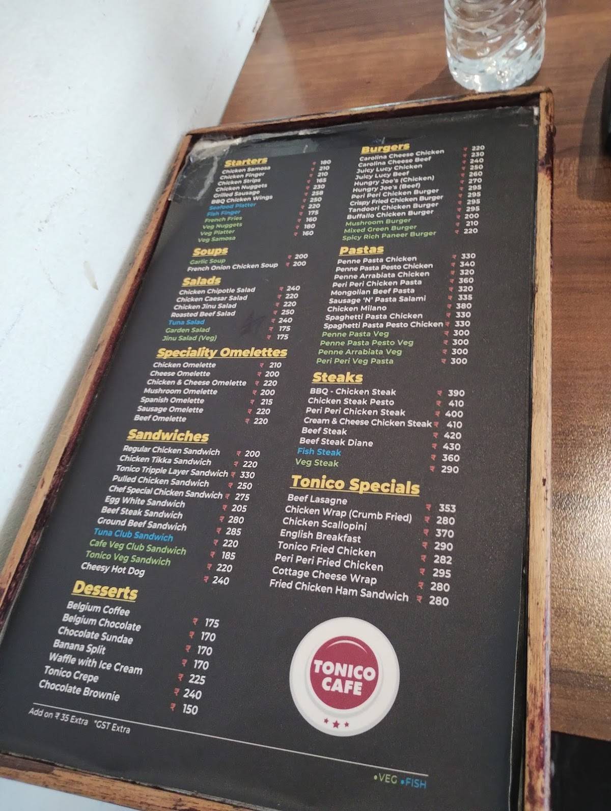 Tonico Cafe menu