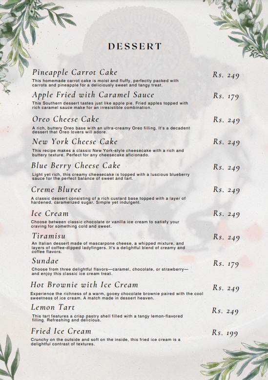 Valencia Cafe menu