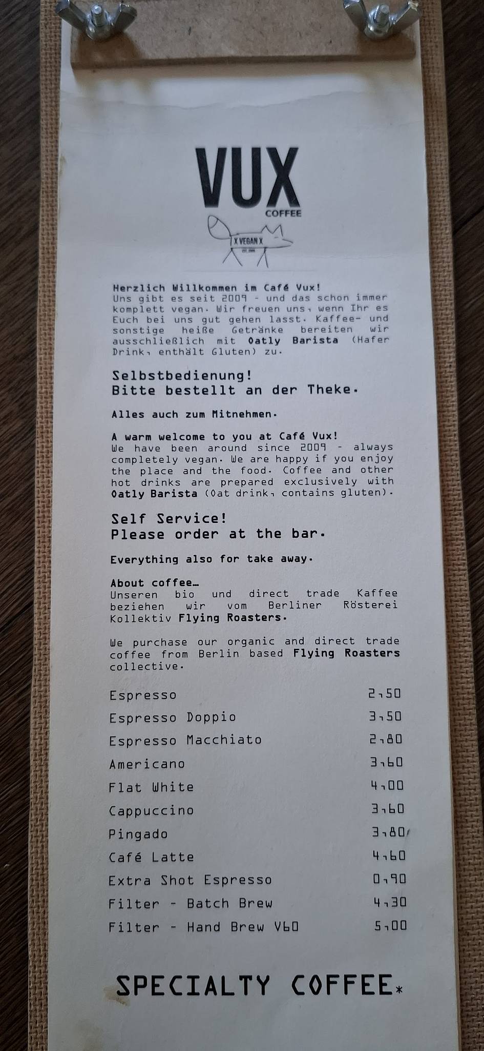 Menu de Vux