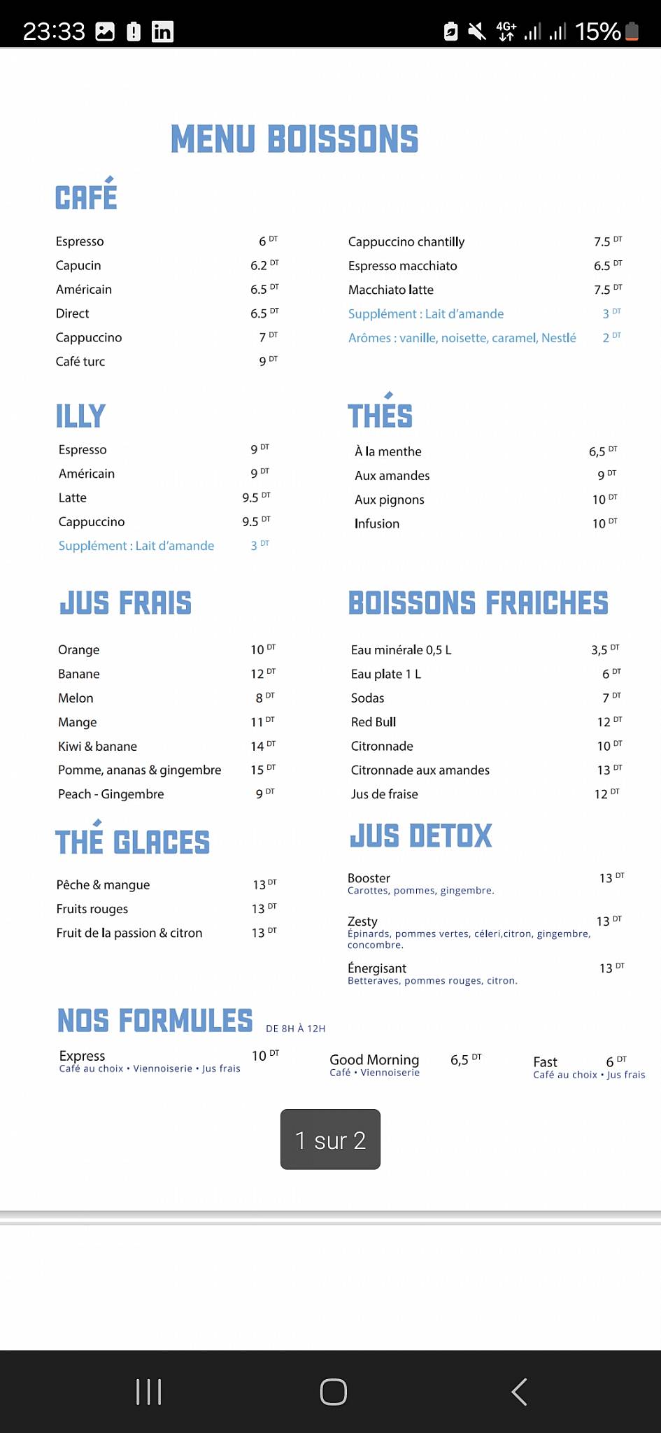 Menu de White Sidi bousaïd