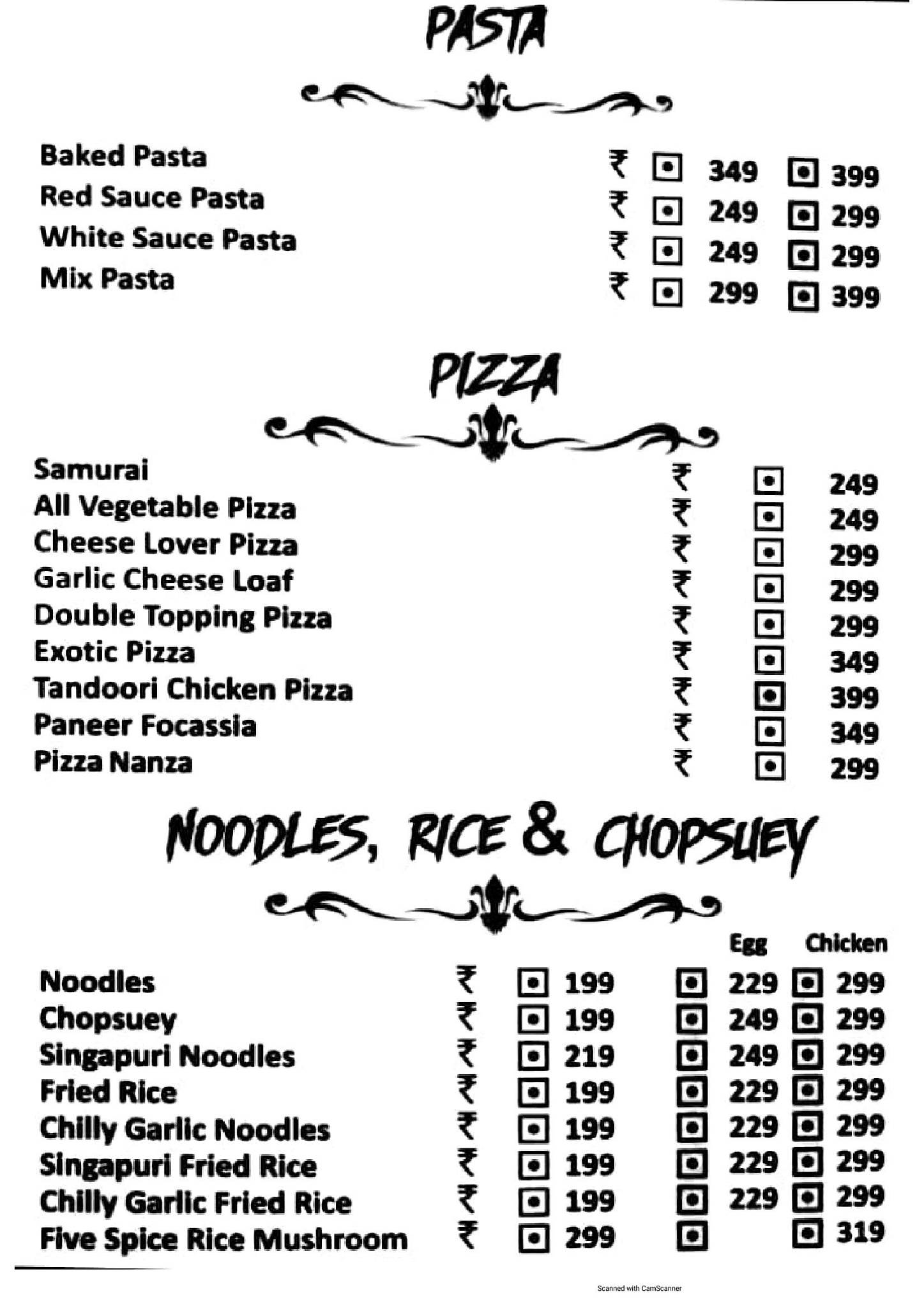 Cafe desire menu