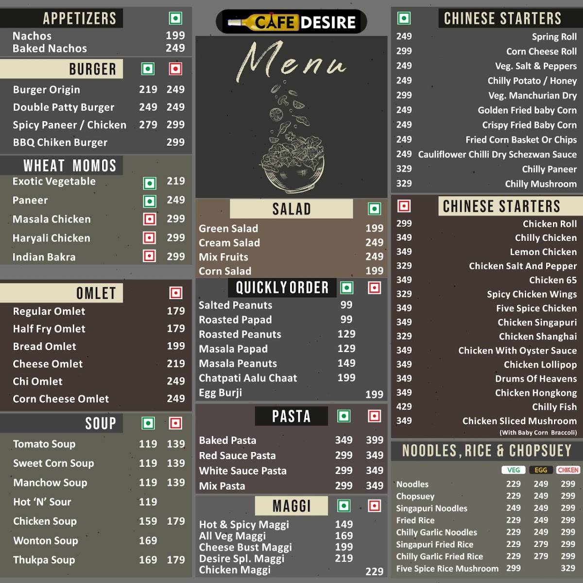 Cafe desire menu