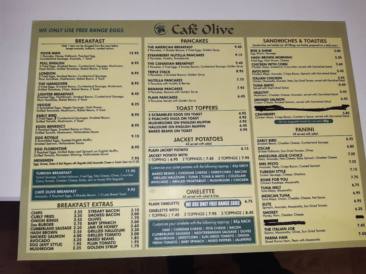 Menu at Cafe olive, Edgware, Unit 12 Station Rd