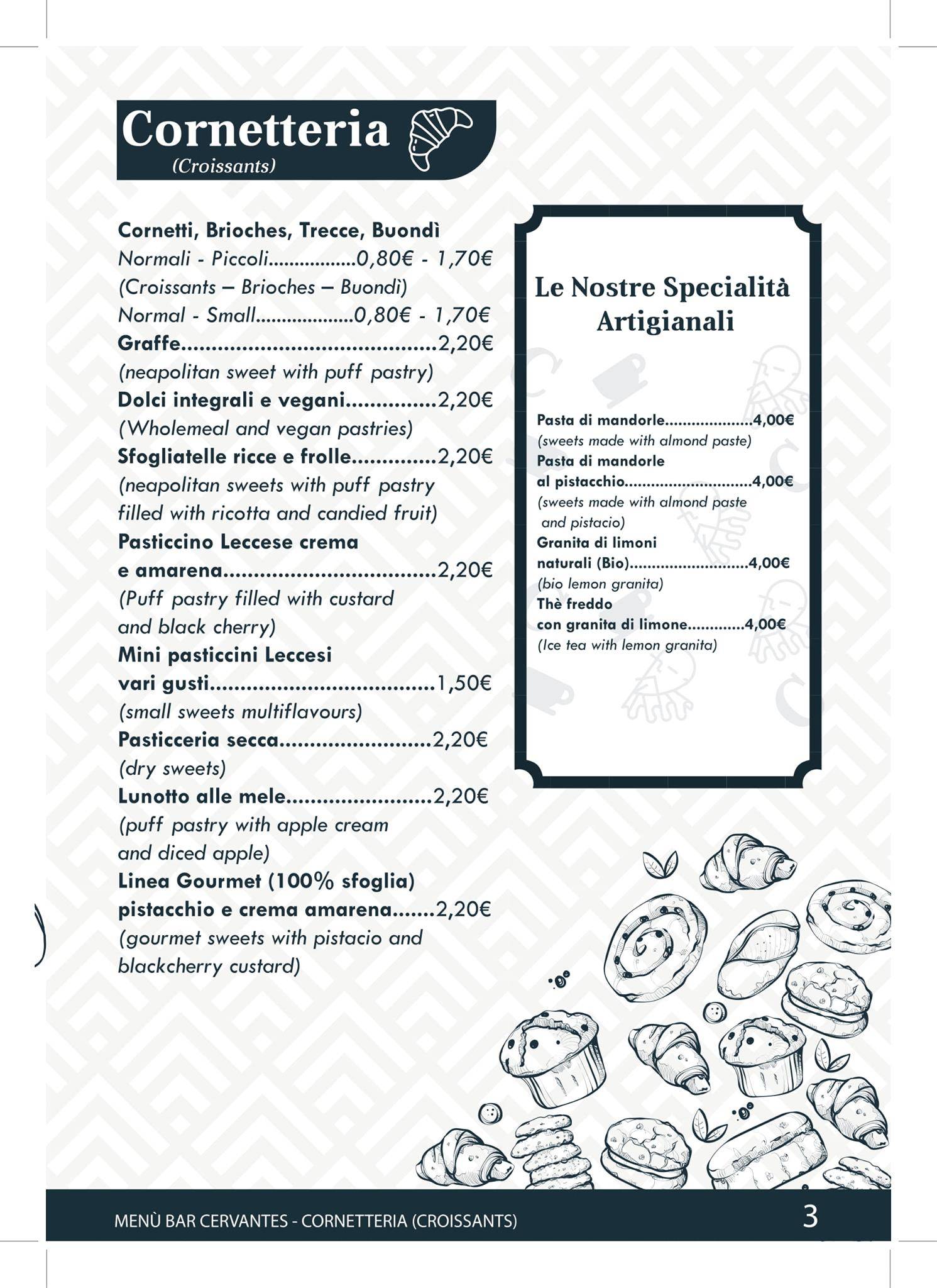 Menu di Bar Cervantes 