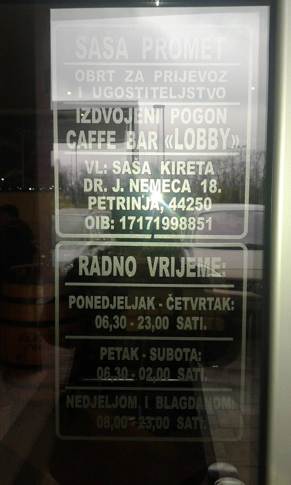 Menu di Caffe Bar Lobby Petrinja 