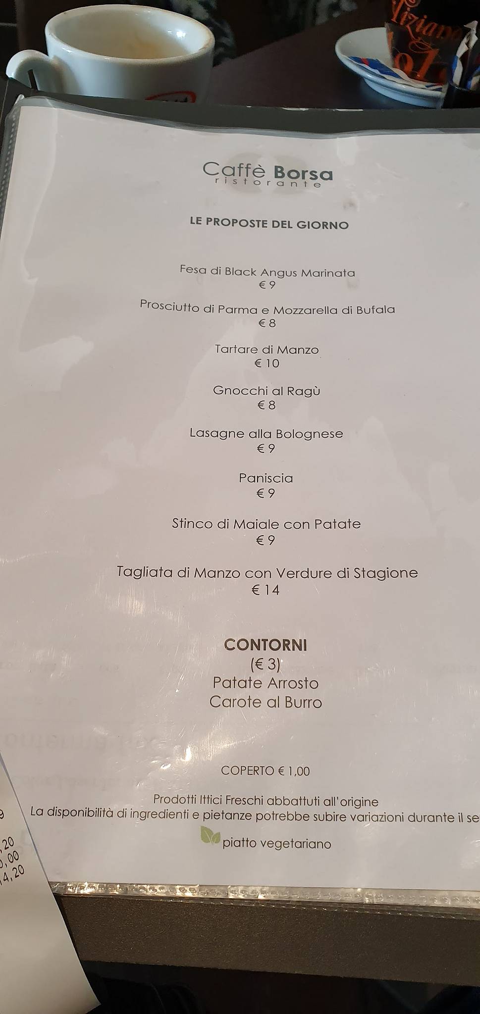 Menu di Caffè Borsa 