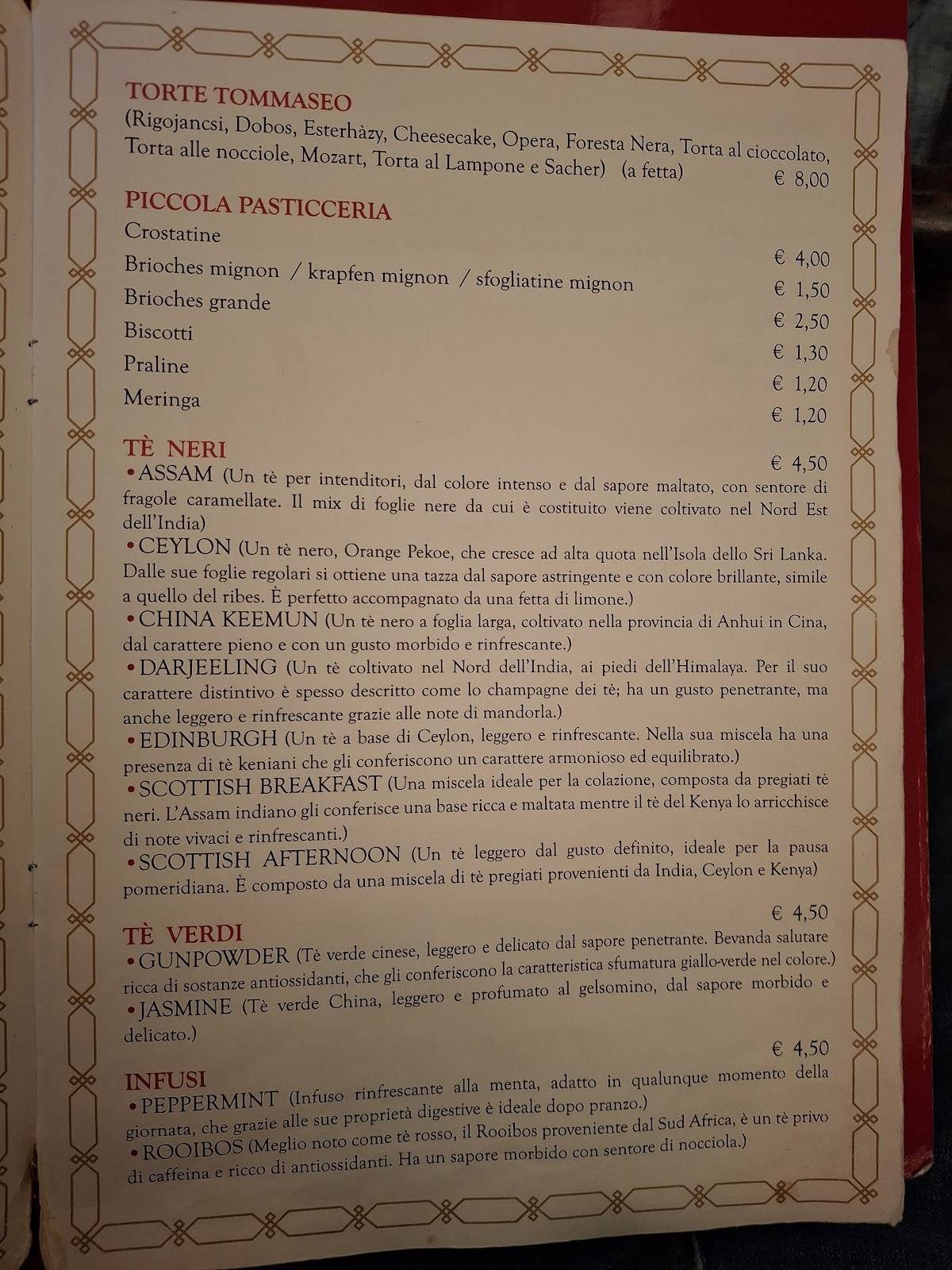 Menu di Antico Ristorante Tommaseo 
