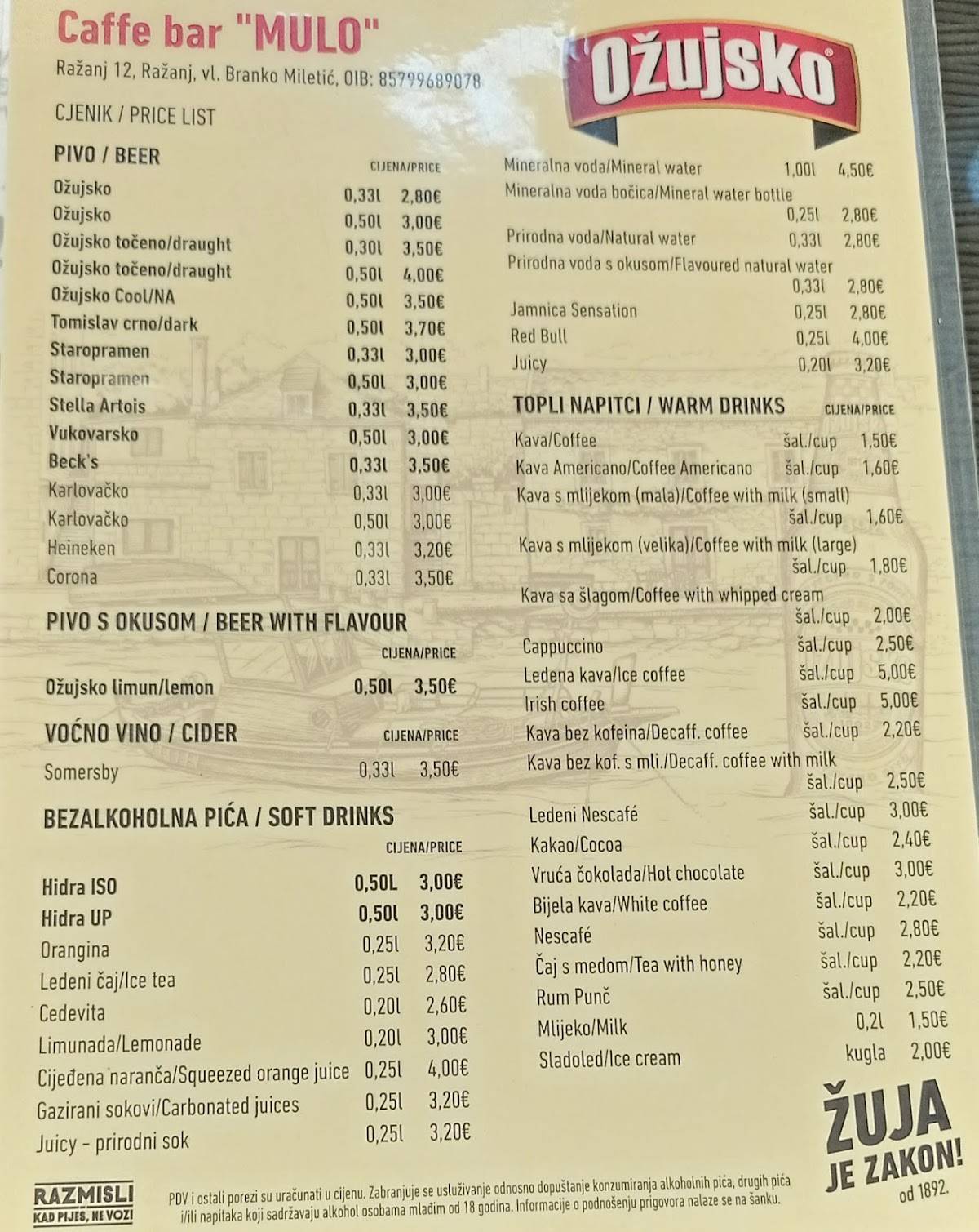 Menu di Caffe bar "MULO" 