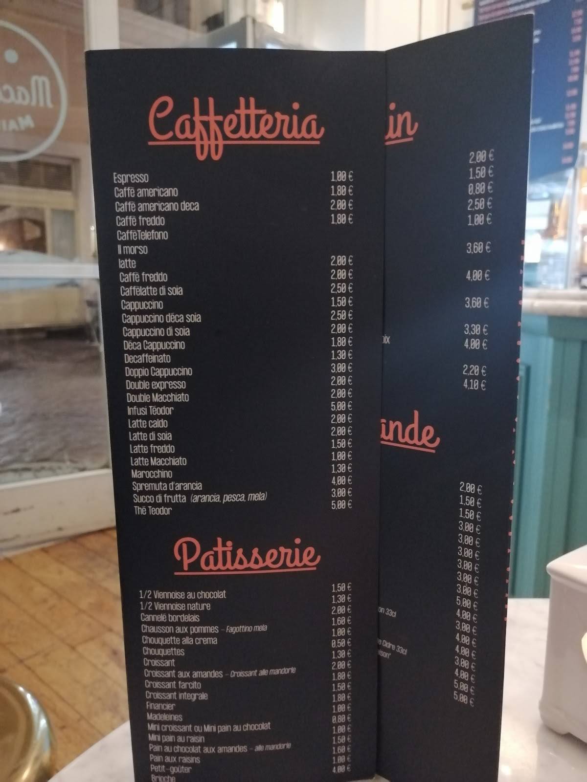 Menu di Caffè de la Paix 