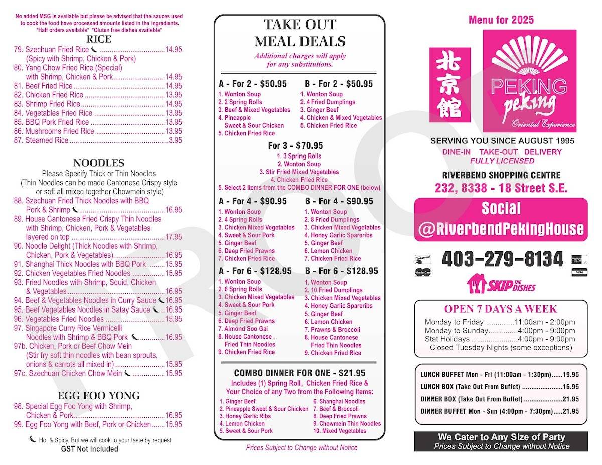 Menu de Riverbend Peking House aka Peking Peking