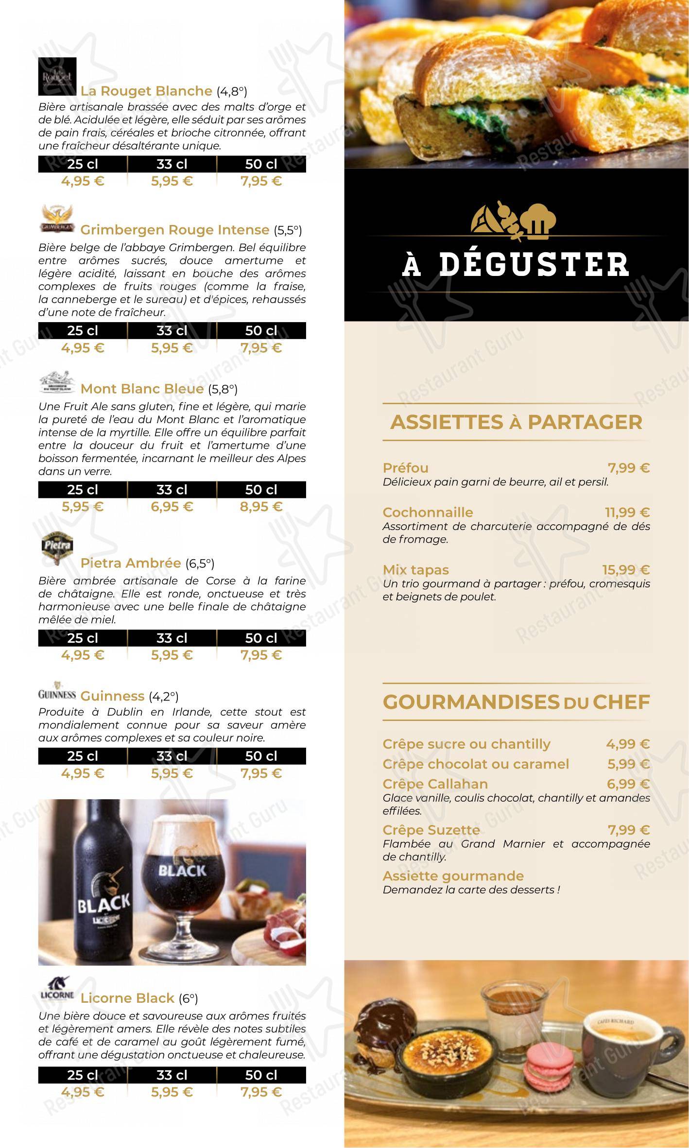Callahan Pub & Brasserie Besançon dans Besançon - Menu