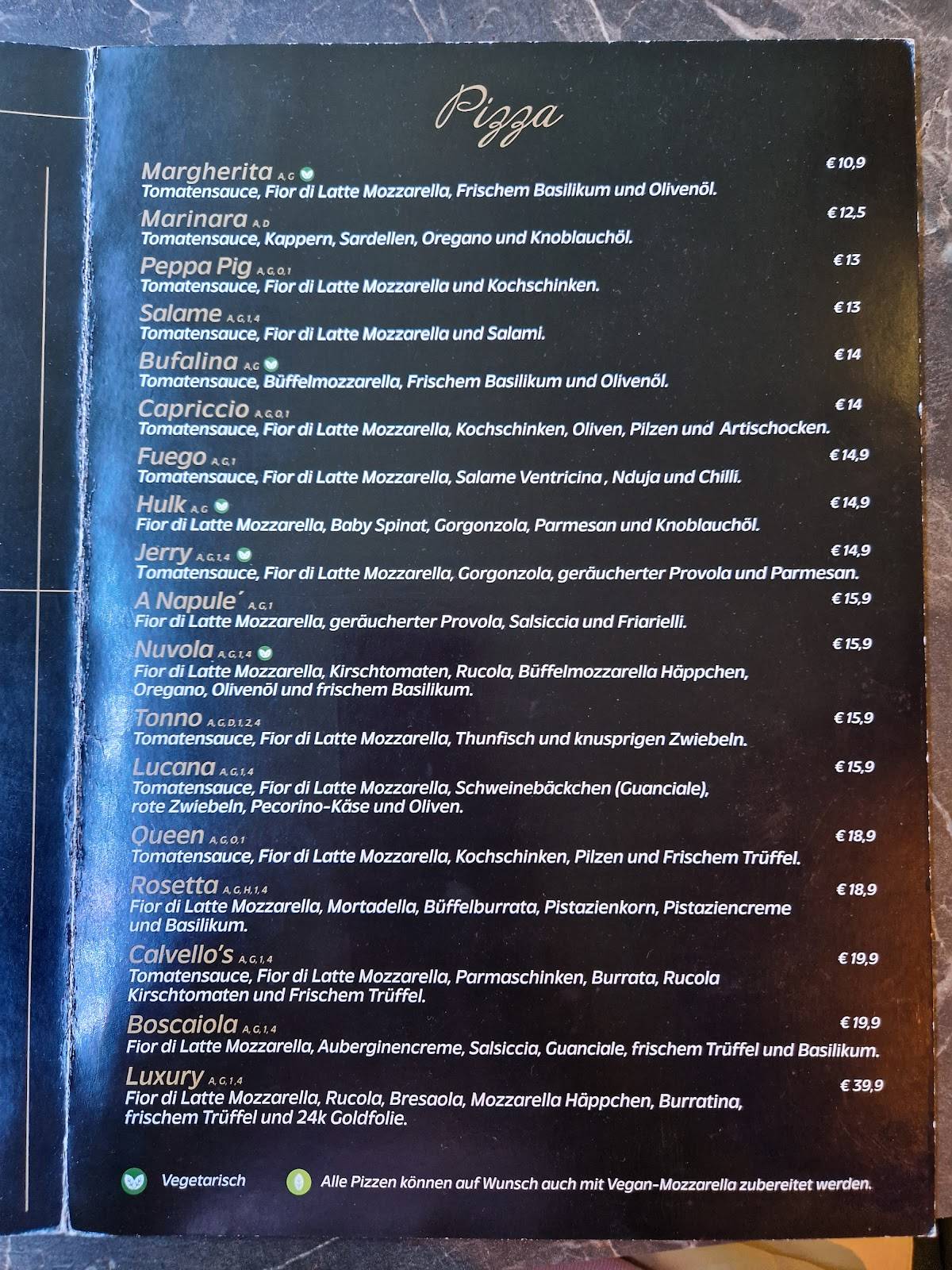 Speisekarte von Calvello’s - Neapolitanische Pizzeria &amp; Trattoria, München