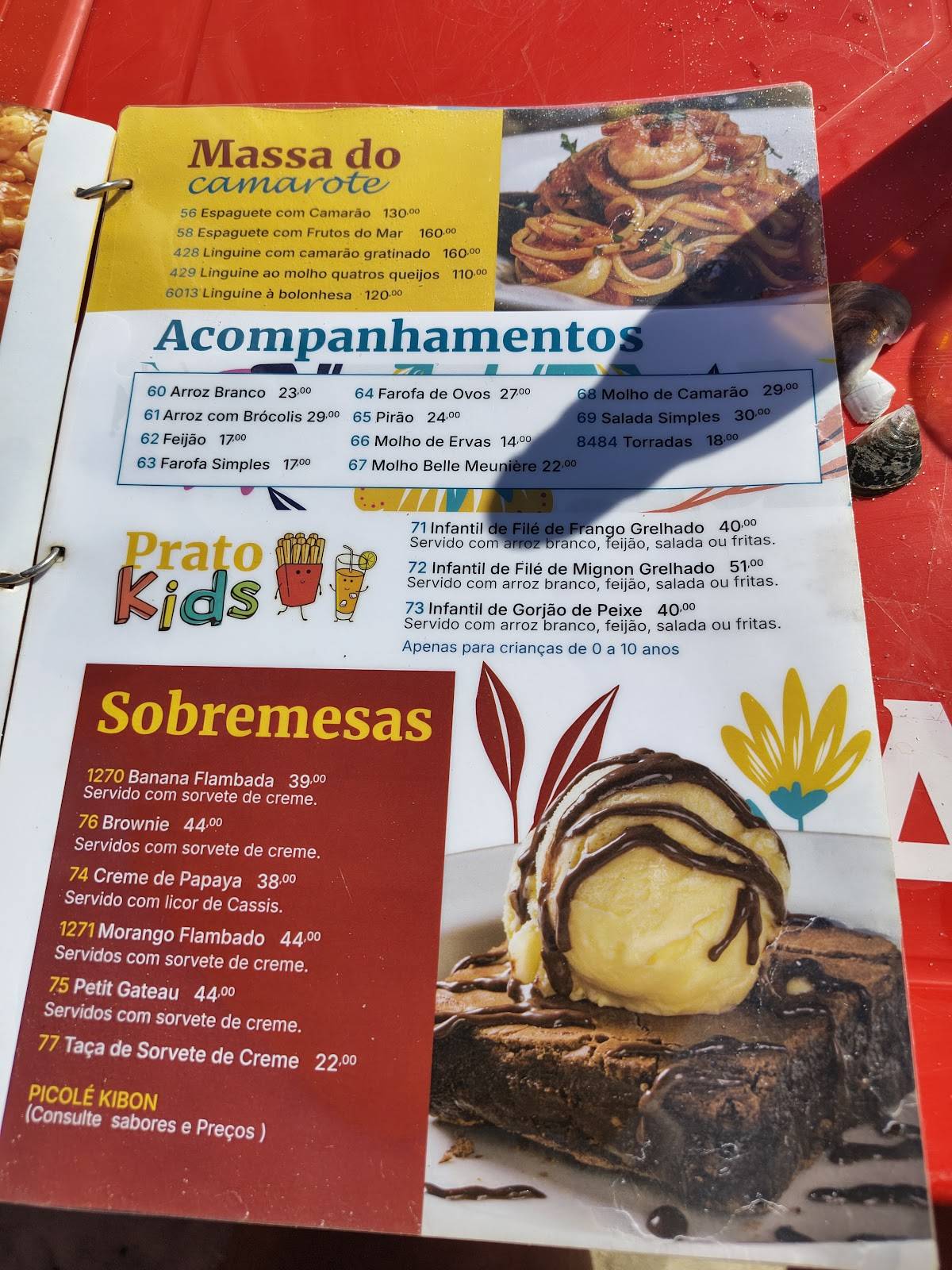 Camarote Itaipu Restaurante e Pousada em Itaipu cardápio