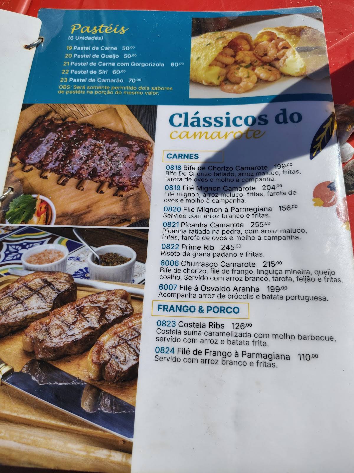 Camarote Itaipu Restaurante e Pousada em Itaipu cardápio