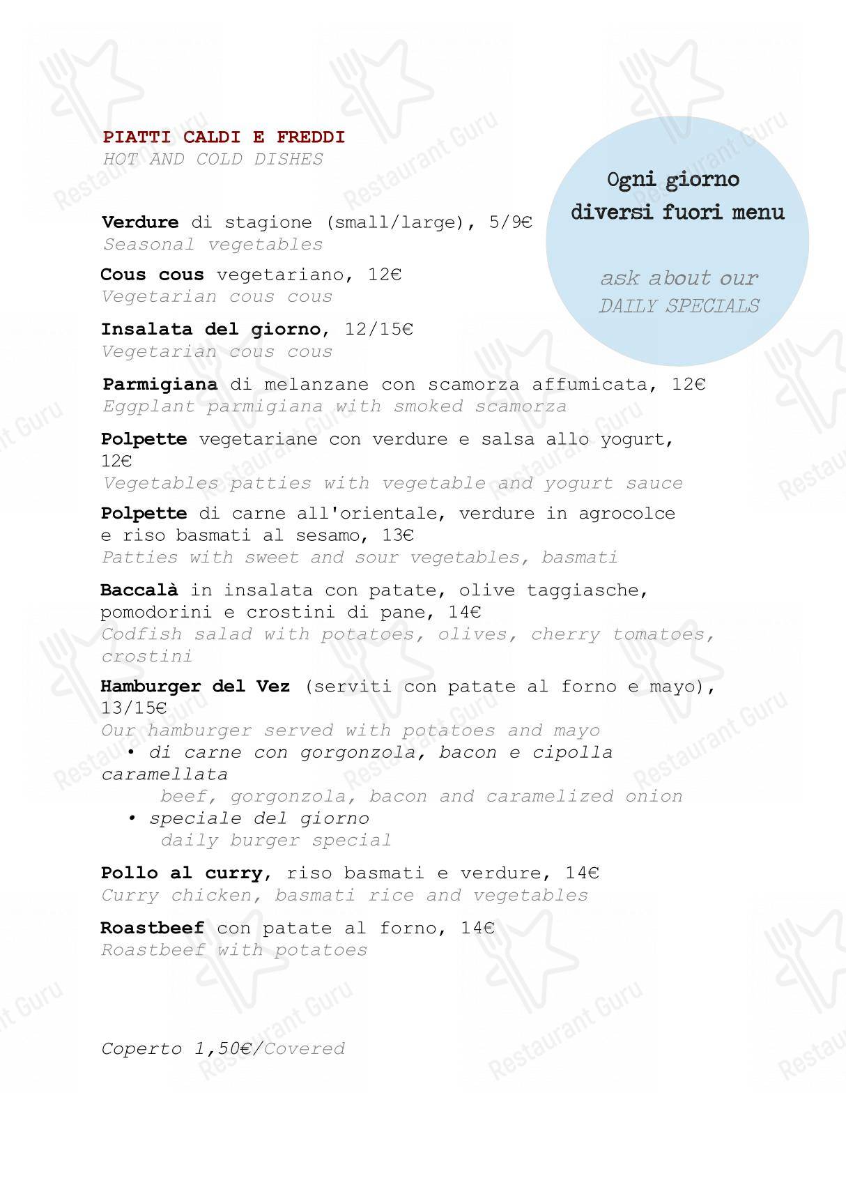 Camera A Sud in Bologna - Menu