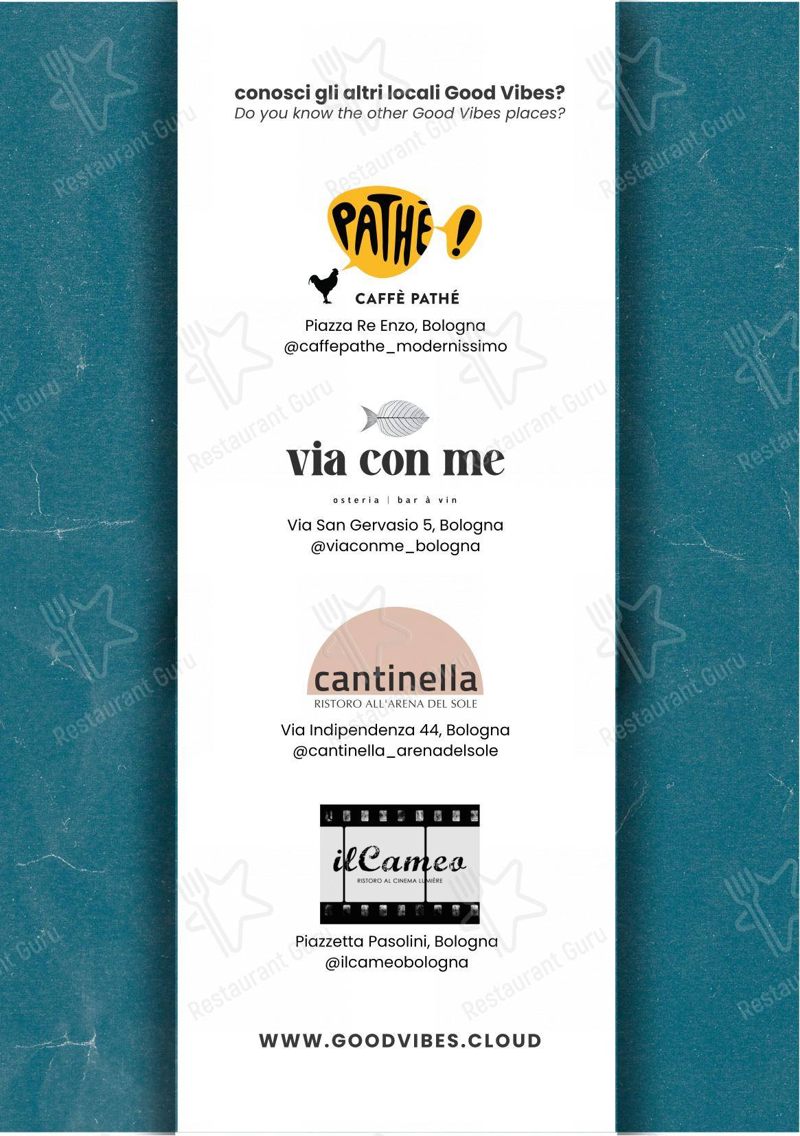 Menu per Camera A Sud in Bologna