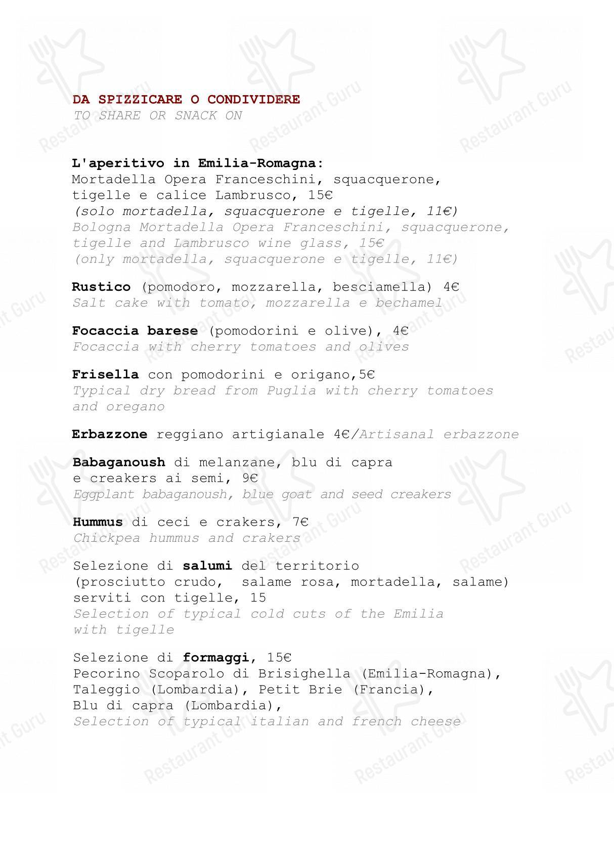Menu per Camera A Sud caffè bar