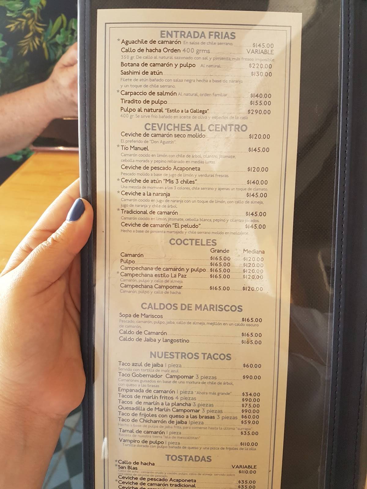 Carta del restaurante Campomar Chapalita, Guadalajara, San Dionisio 33